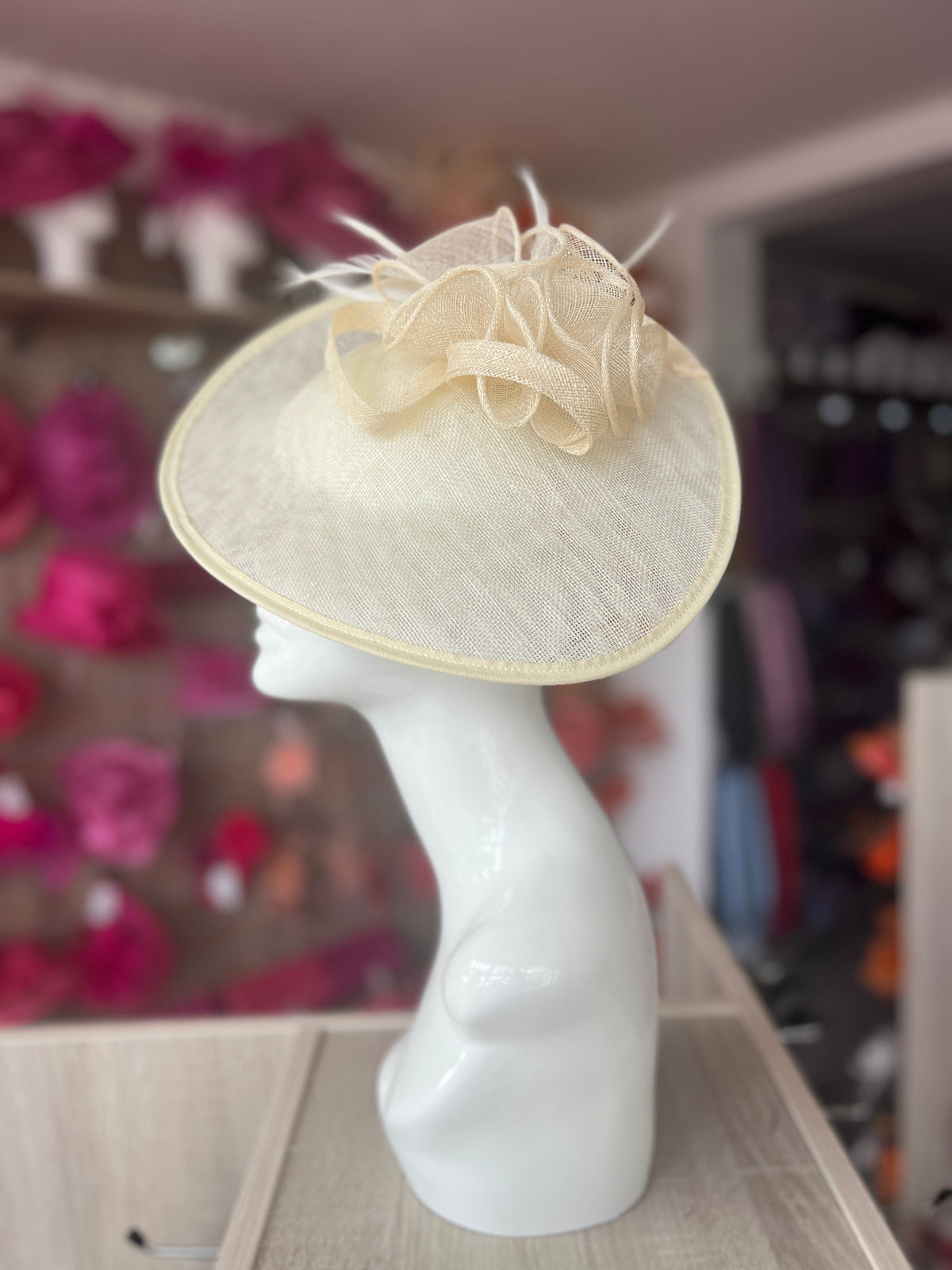 Ivory Teardrop Disc Fascinator With Feathers-Fascinators Direct