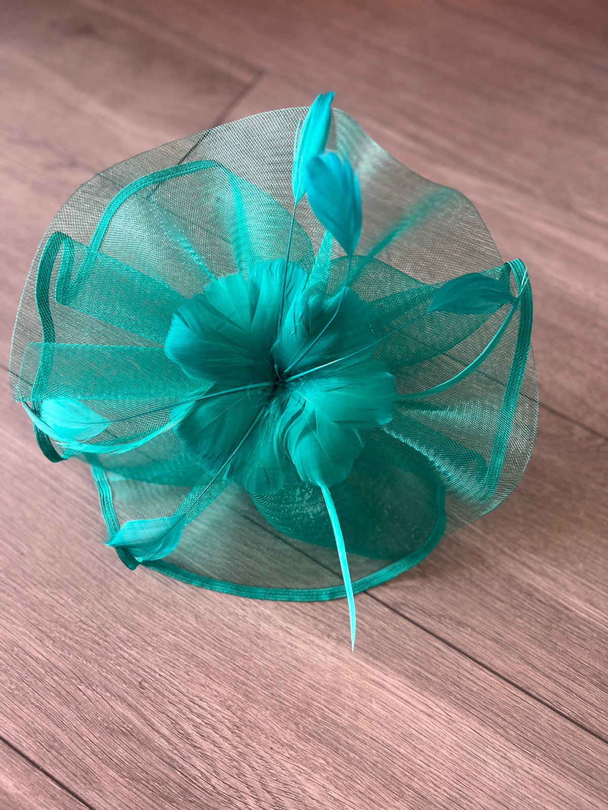 JADE LARGE FASCINATOR WITH RUCHED CRINOLINE &amp; FLOWER-Fascinators Direct