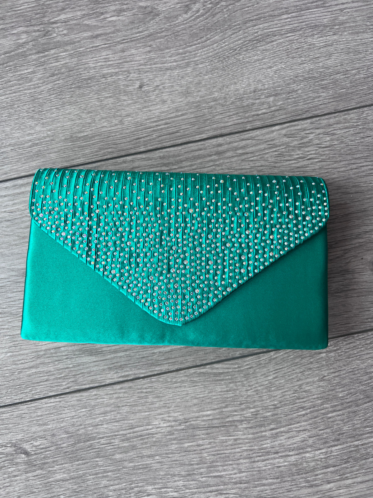 Jade Green Envelope Clutch Bag With Rhinestones-Fascinators Direct