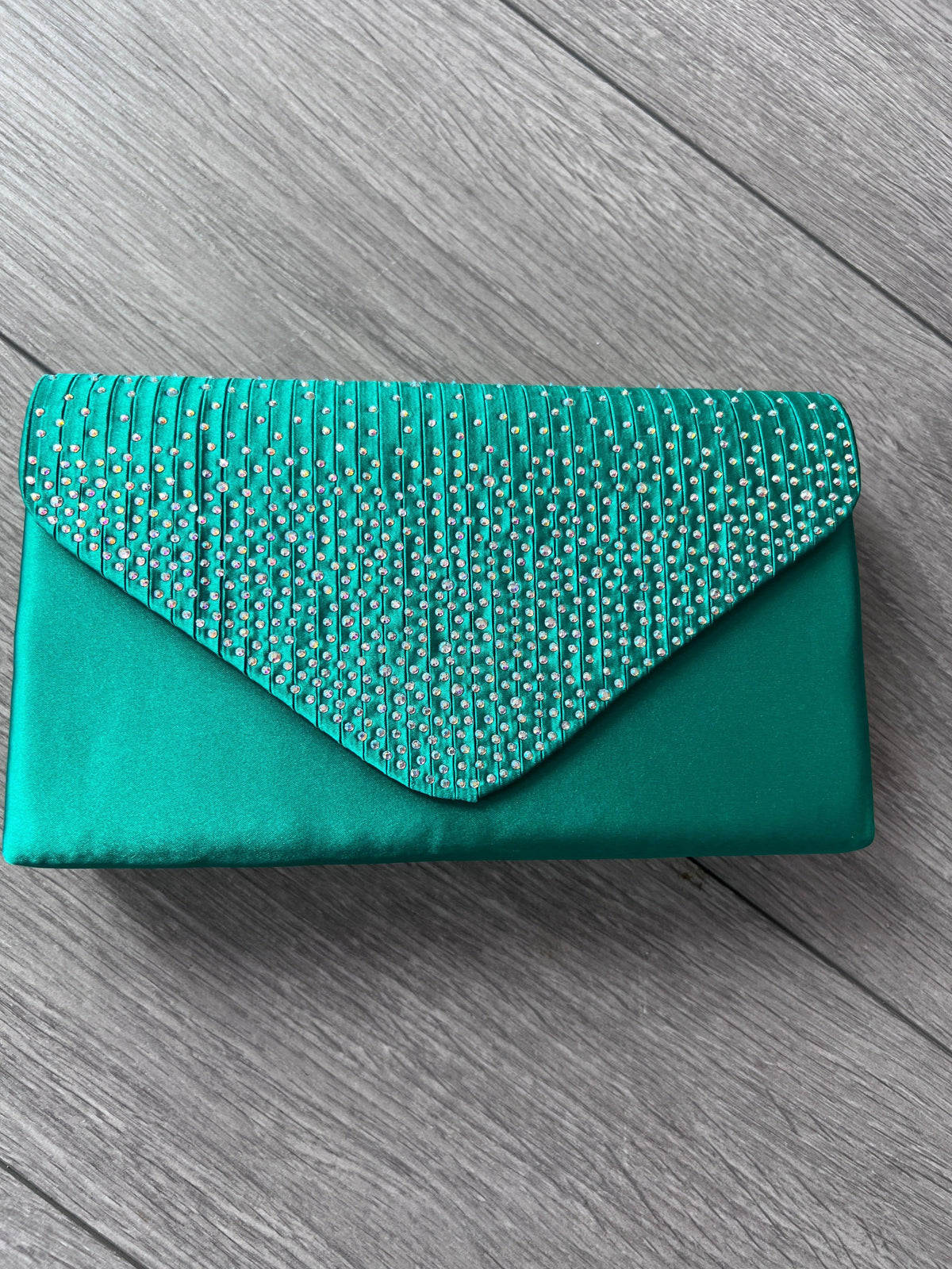 Jade Green Envelope Clutch Bag With Rhinestones-Fascinators Direct