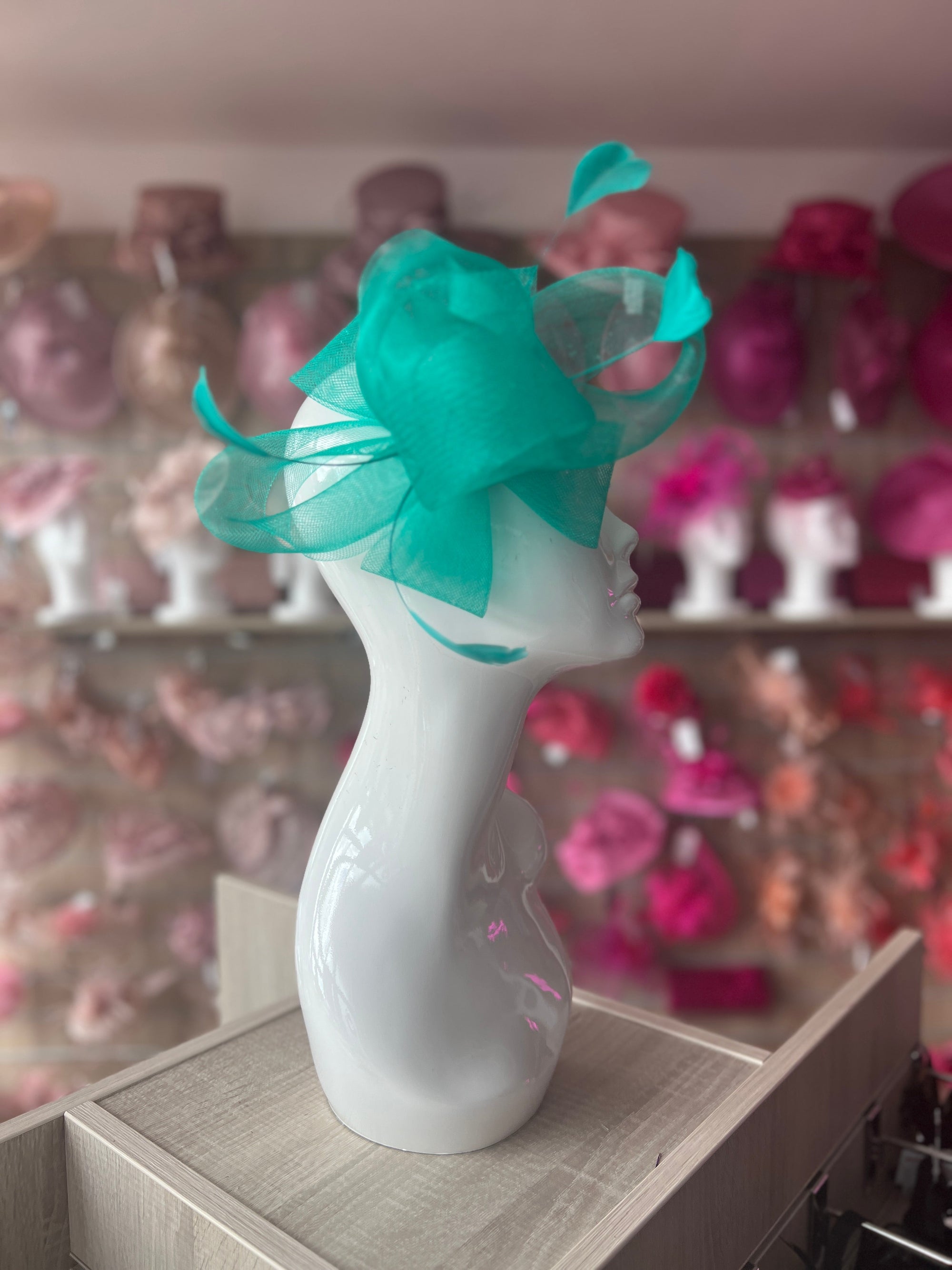 Jade Green Large Loop Fascinator With Feathers-Fascinators Direct