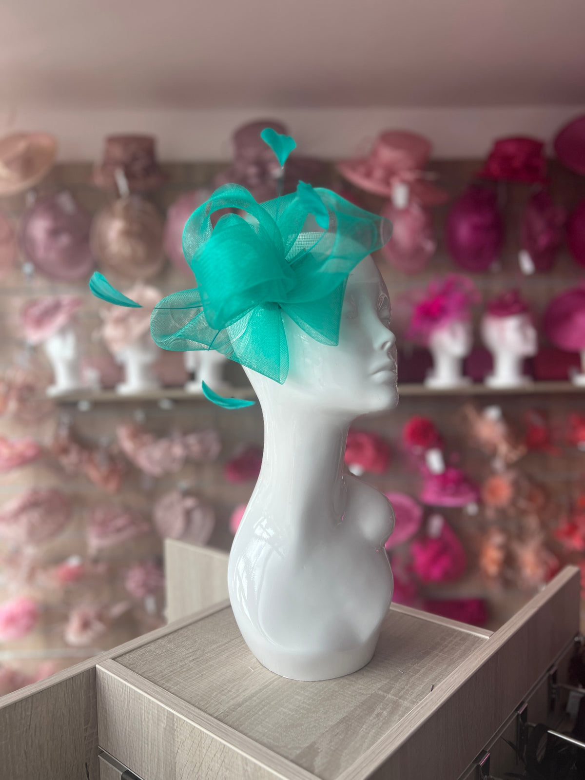 Jade Green Large Loop Fascinator With Feathers-Fascinators Direct
