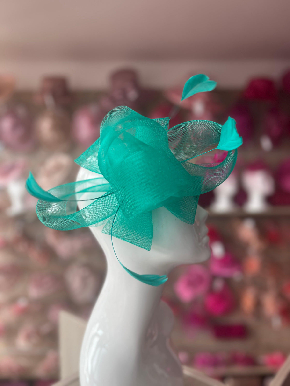 Jade Green Large Loop Fascinator With Feathers-Fascinators Direct