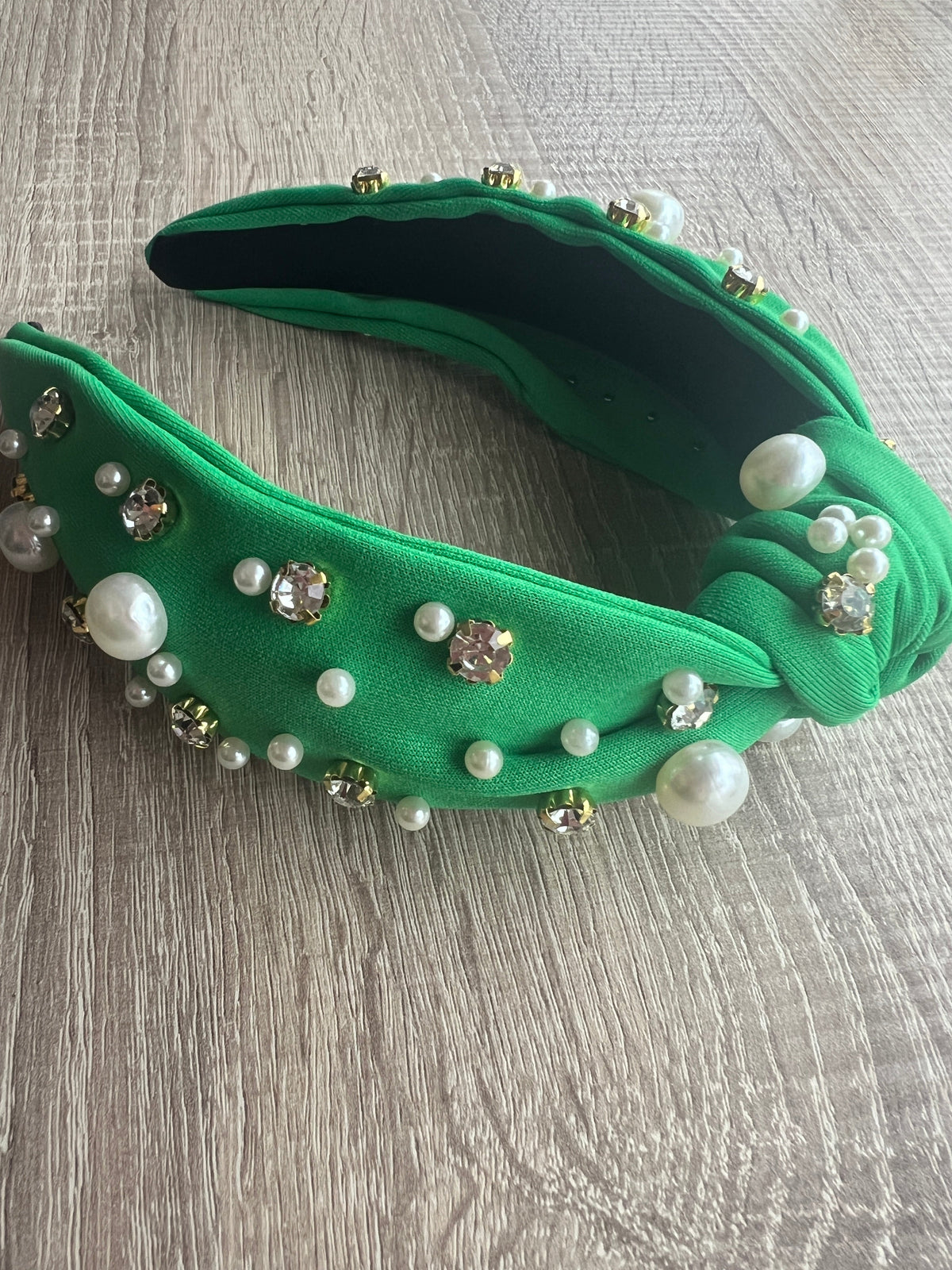 Jade Green Pearl &amp; Diamante Knot Headband Fascinator-Fascinators Direct