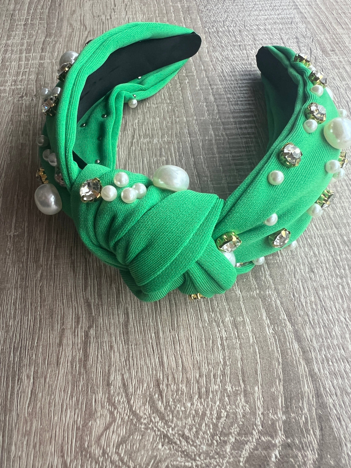 Jade Green Pearl &amp; Diamante Knot Headband Fascinator-Fascinators Direct