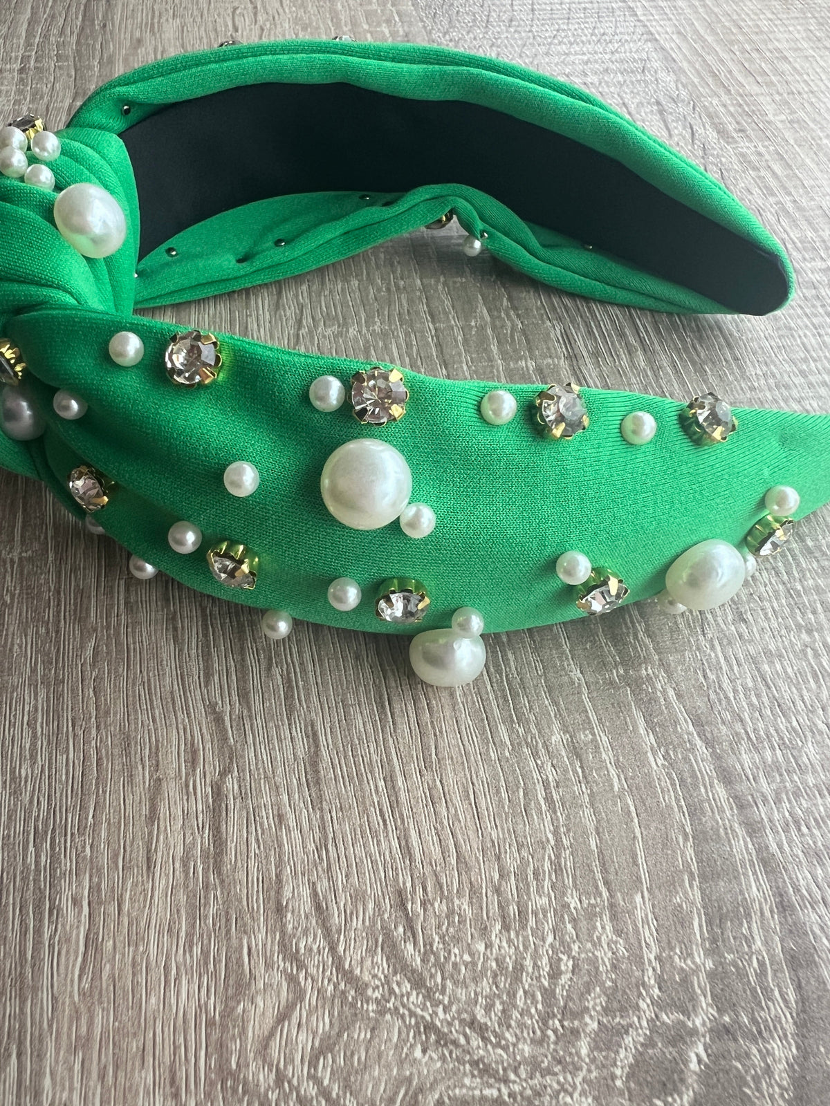 Jade Green Pearl &amp; Diamante Knot Headband Fascinator-Fascinators Direct