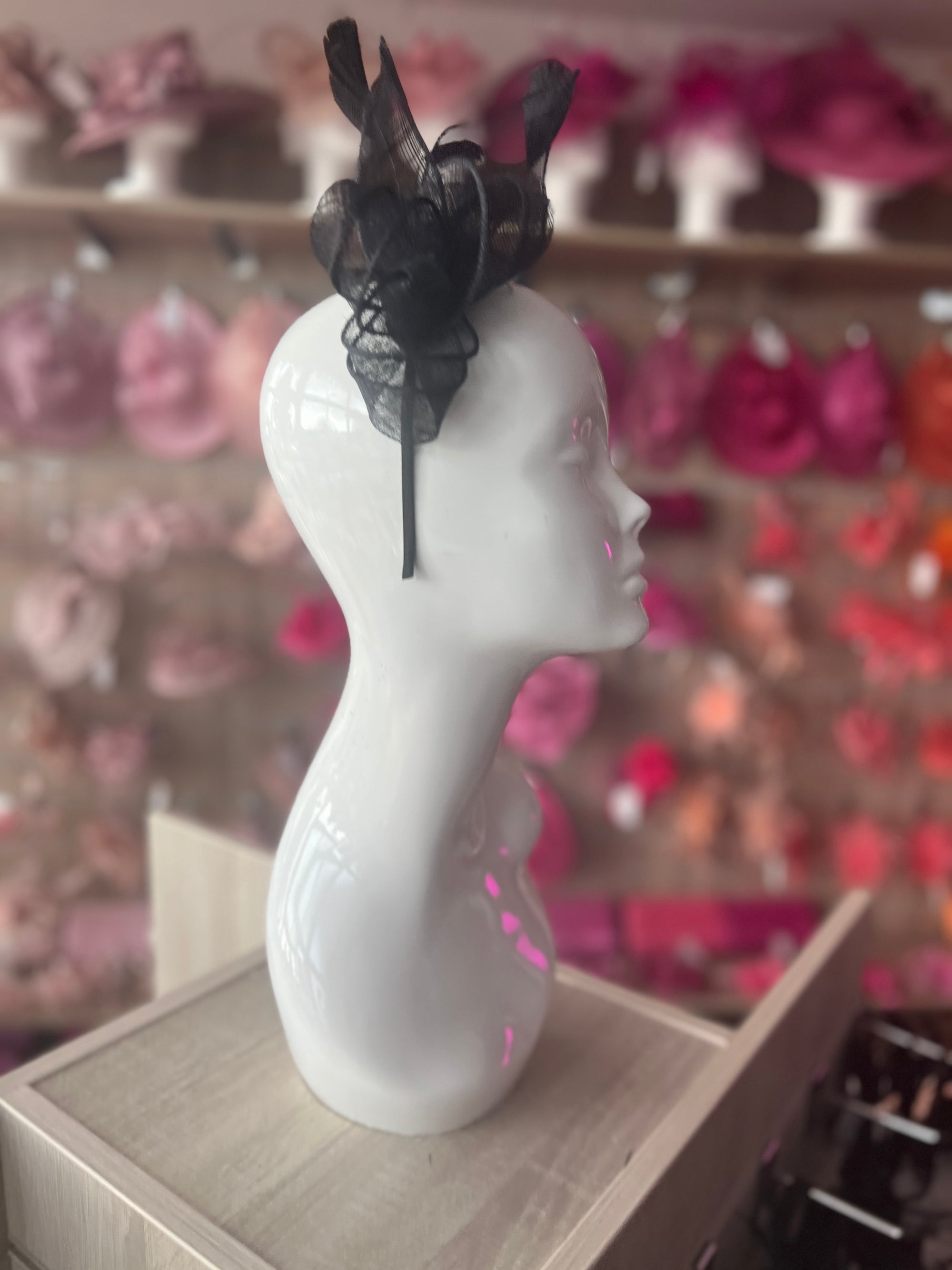 Juliet Black Fascinator Headband-Fascinators Direct