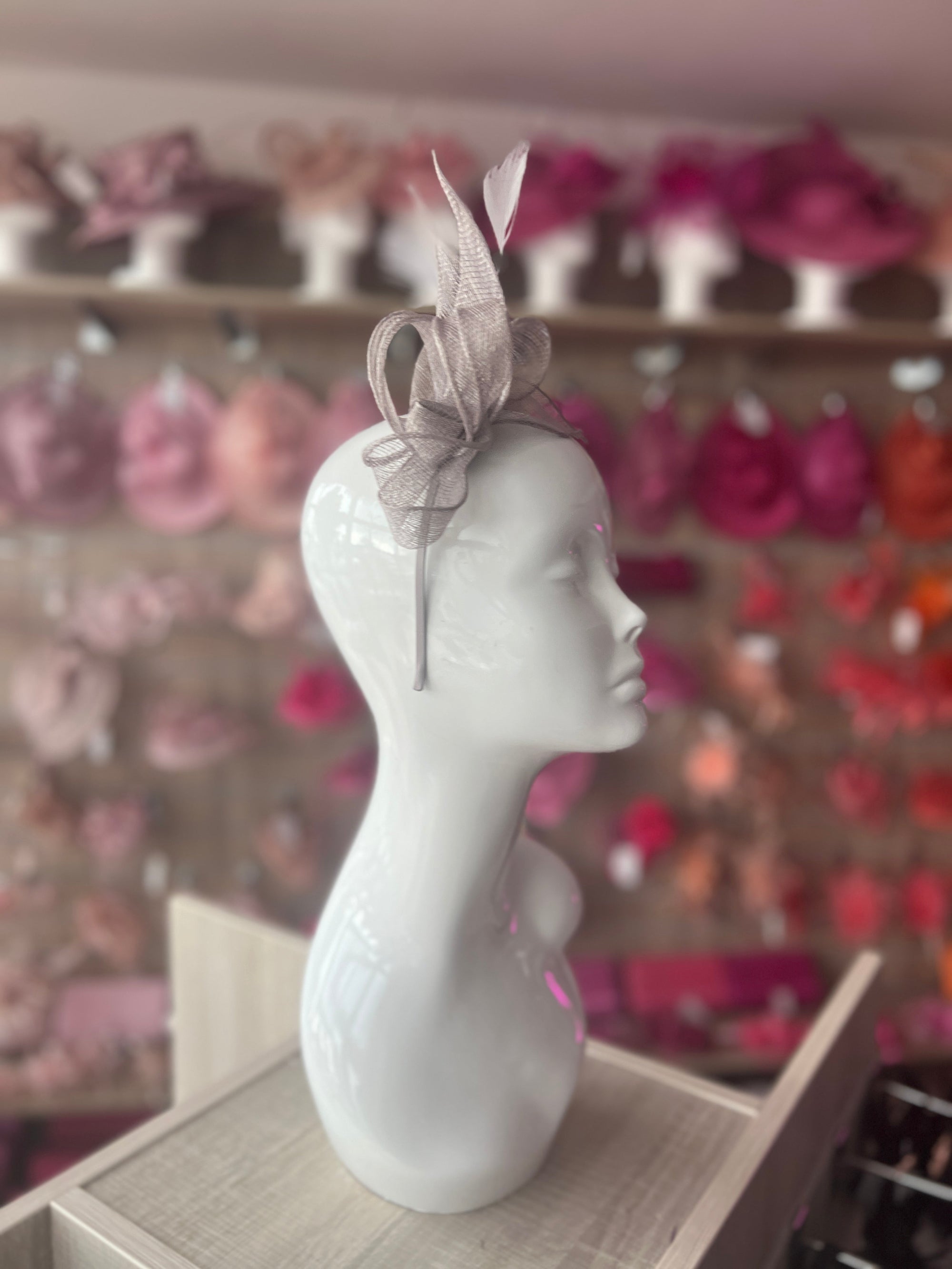 Juliet Light Grey Fascinator Headband-Fascinators Direct