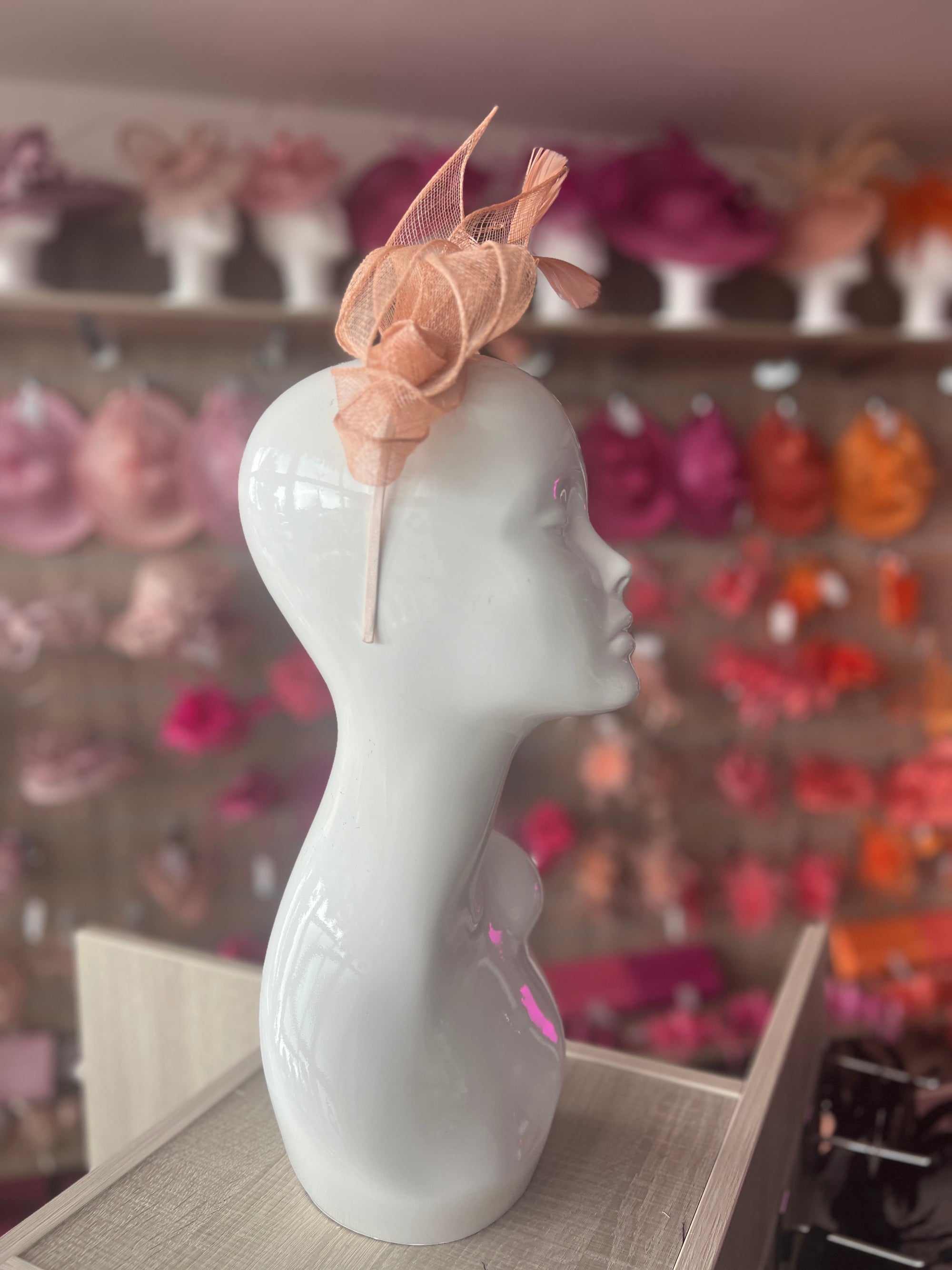 Juliet Nude Pink Fascinator Headband-Fascinators Direct