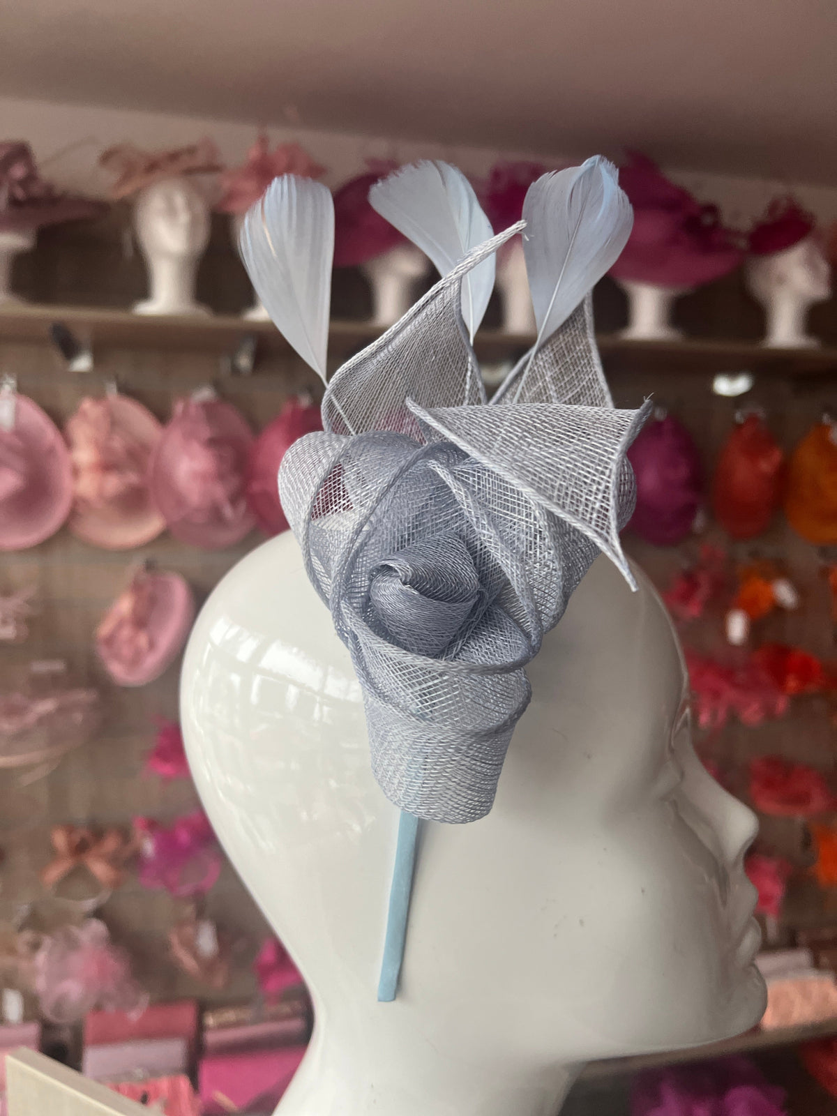 Juliet Powder Blue Fascinator Headband-Fascinators Direct