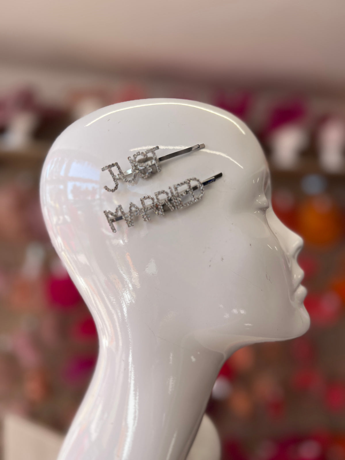 Just Married Silver Diamante Hair Slides-Fascinators Direct