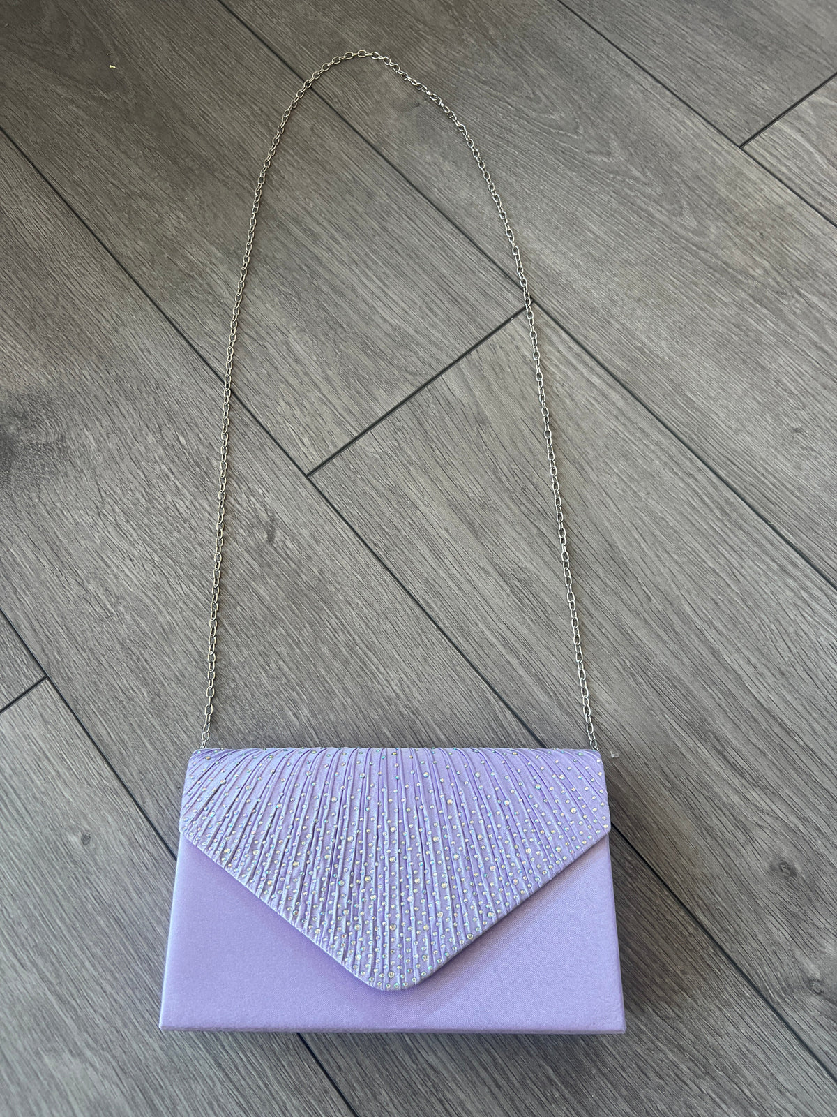 LILAC ENVELOPE CLUTCH BAG WITH RHINESTONES-Fascinators Direct