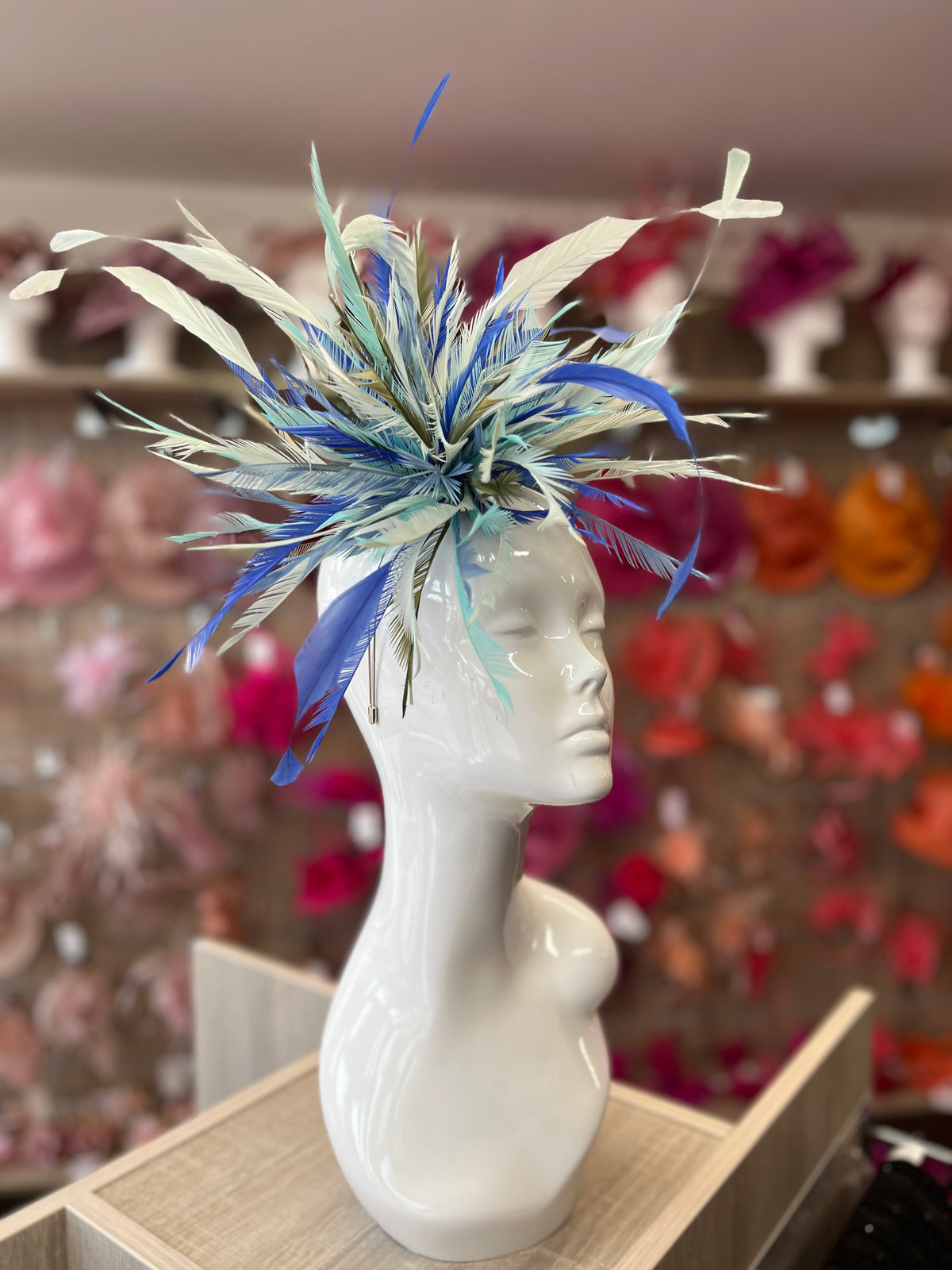 Large All Feather Fascinator - Aqua/Sapphire/Mix-Fascinators Direct