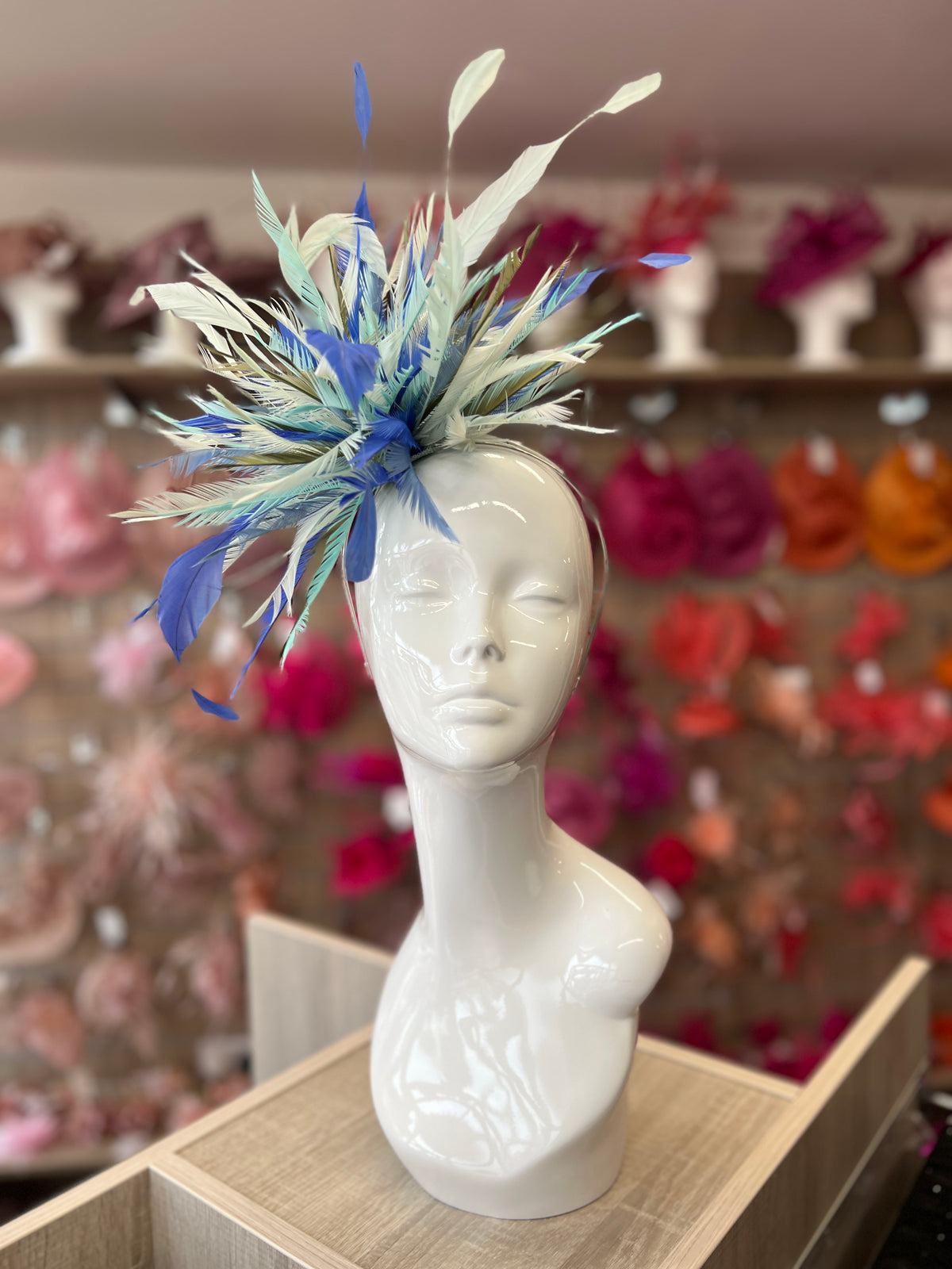 Large All Feather Fascinator - Aqua/Sapphire/Mix-Fascinators Direct