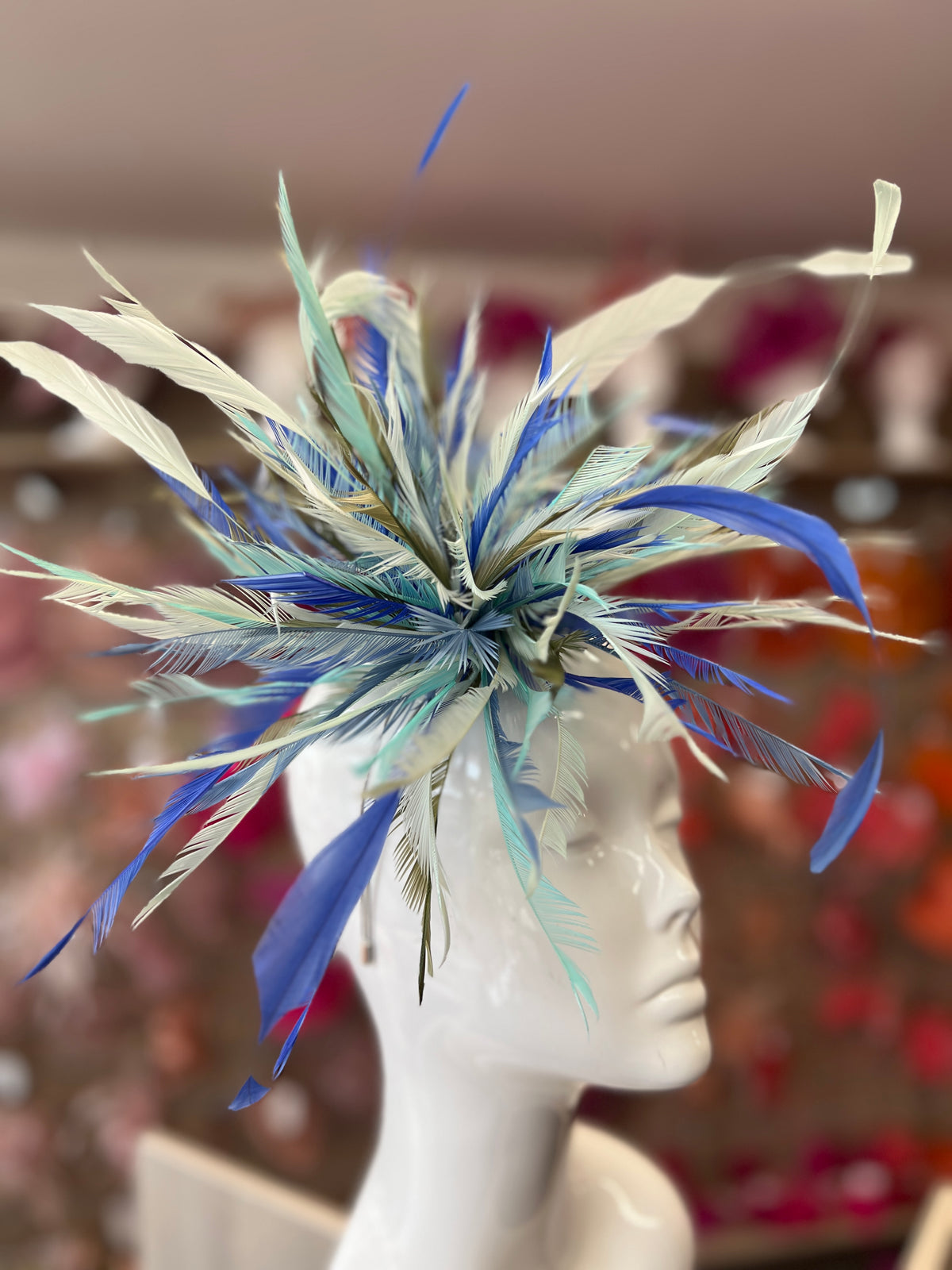 Large All Feather Fascinator - Aqua/Sapphire/Mix-Fascinators Direct