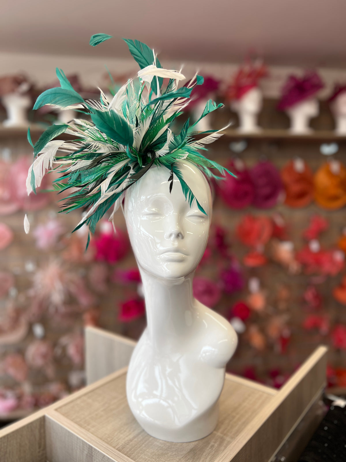 Large All Feather Fascinator - Emerald/White/Mix-Fascinators Direct