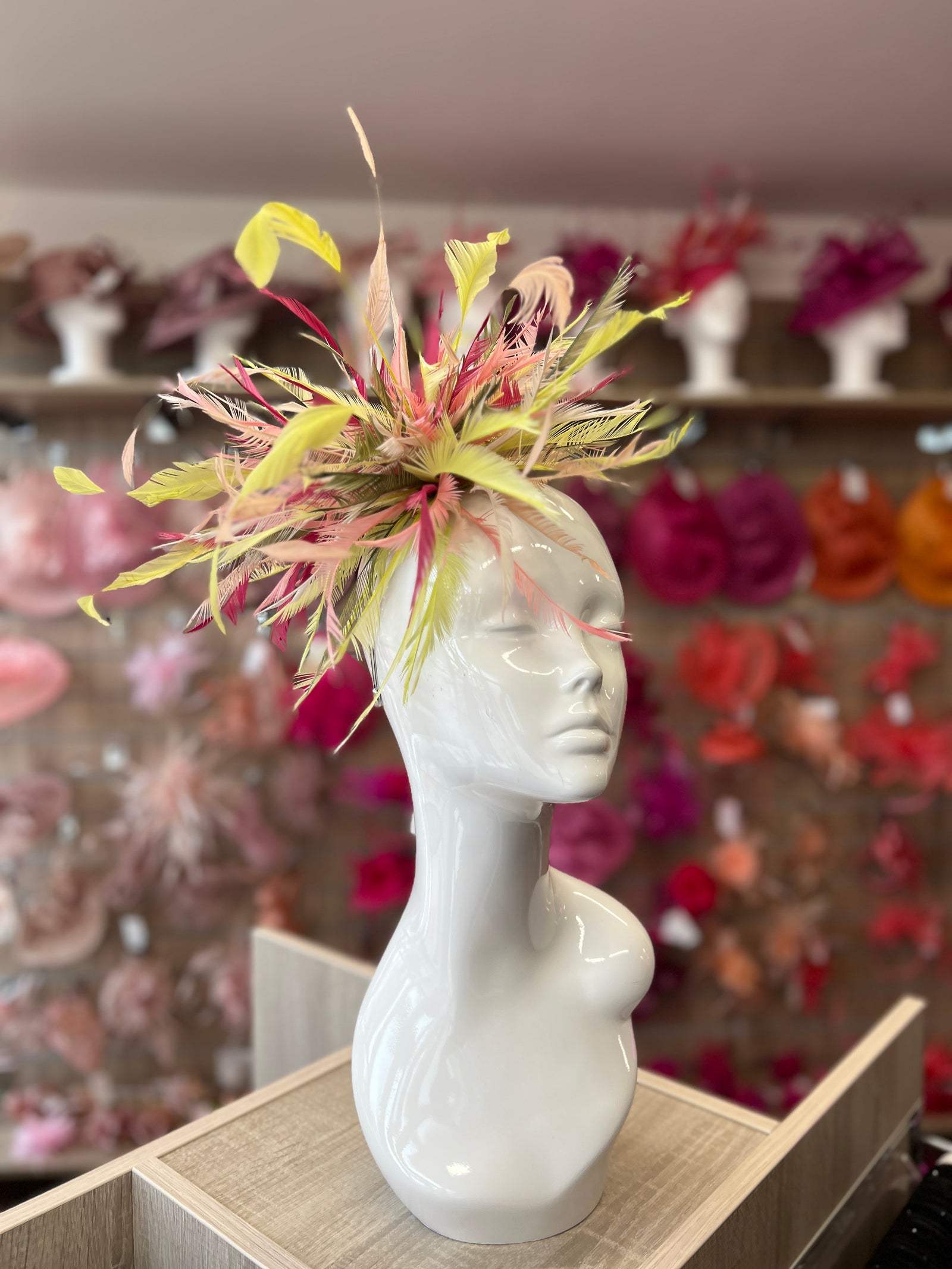 Large All Feather Fascinator - Lime/Blush/Mix-Fascinators Direct
