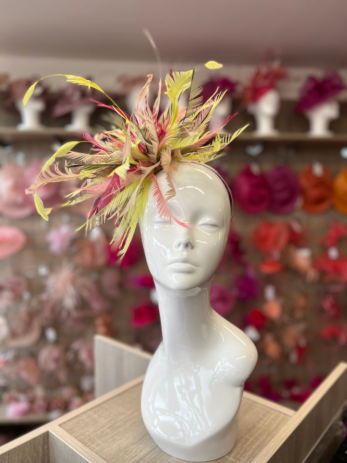 Large All Feather Fascinator - Lime/Blush/Mix-Fascinators Direct