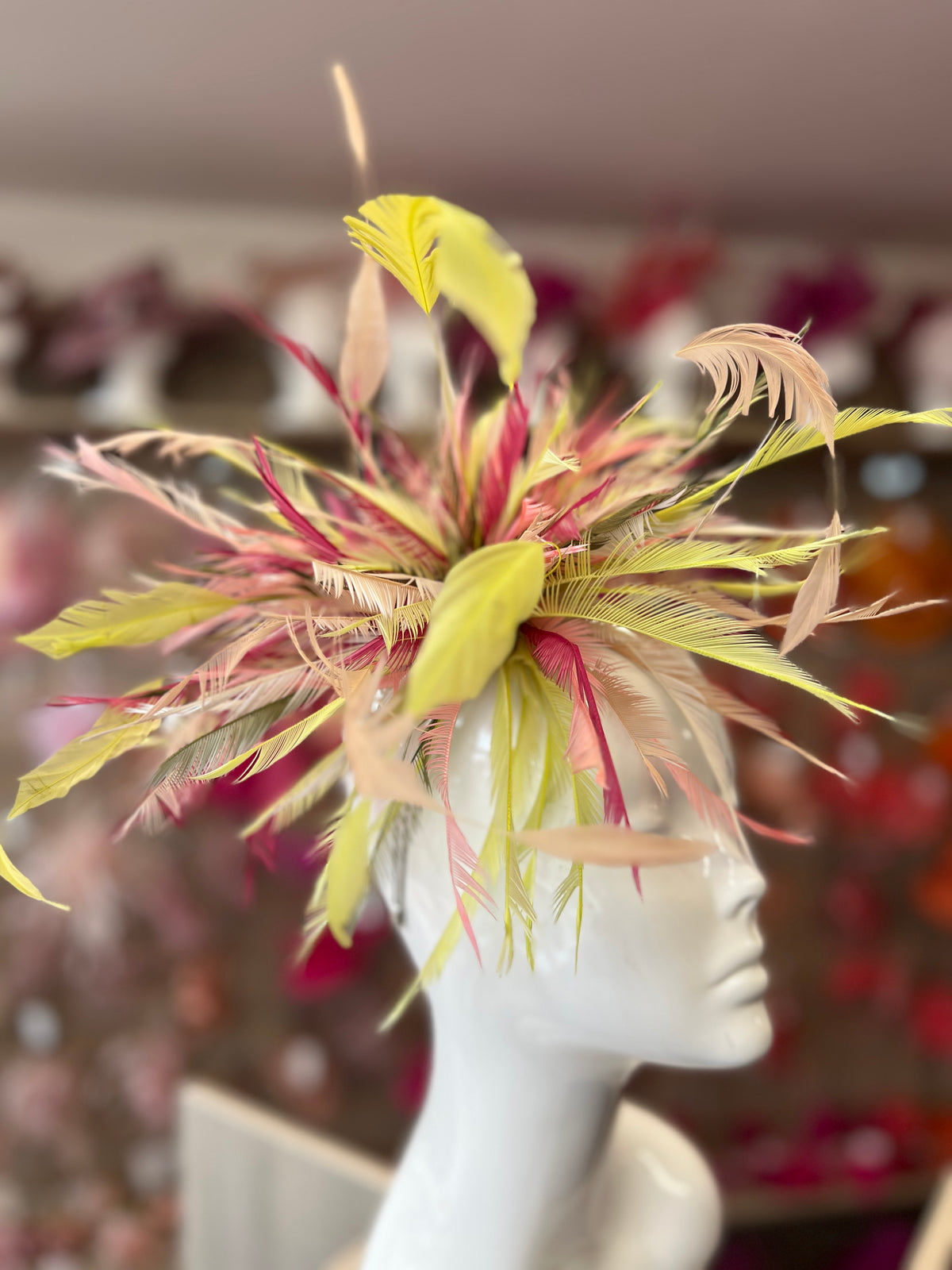Large All Feather Fascinator - Lime/Blush/Mix-Fascinators Direct