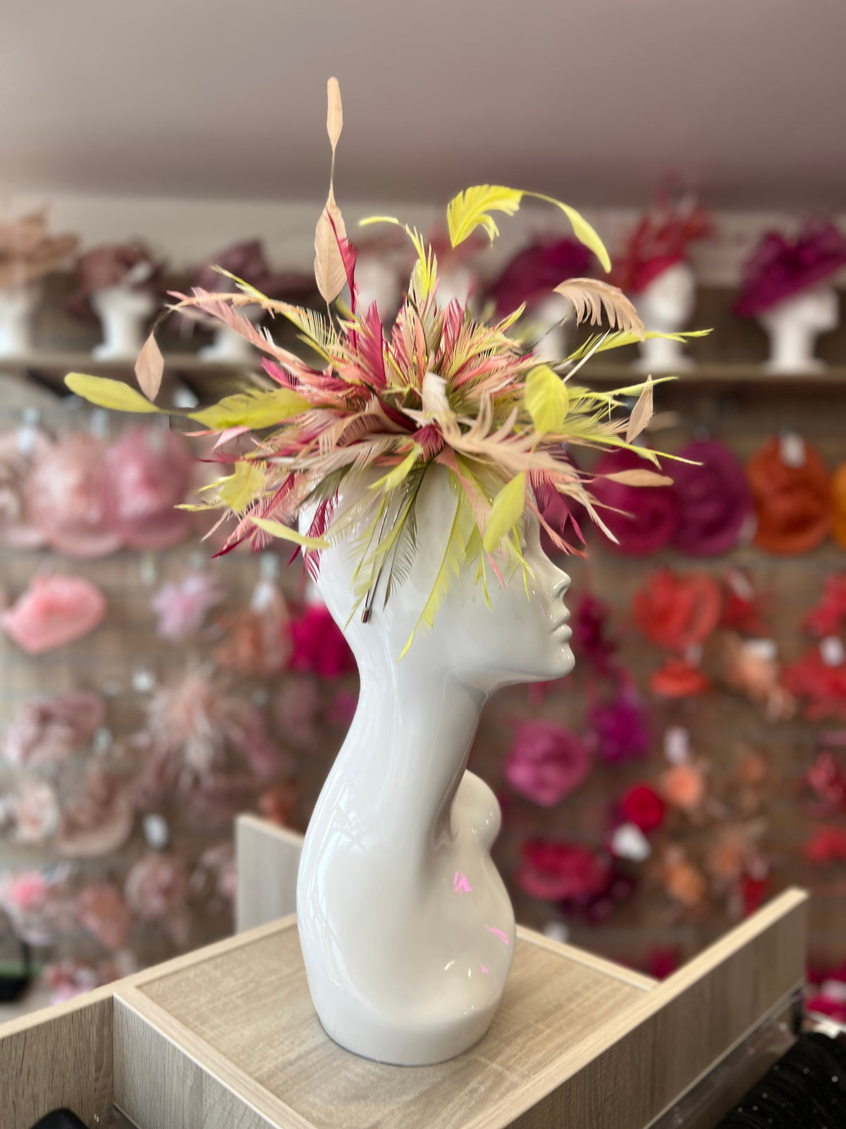 Large All Feather Fascinator - Lime/Blush/Mix-Fascinators Direct