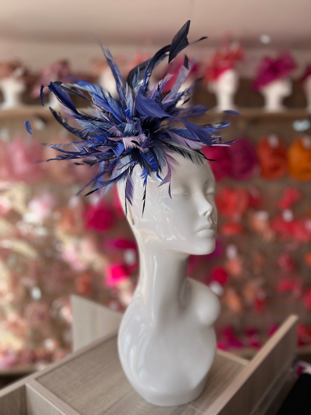 Large All Feather Fascinator - Navy/Indigo/Mix-Fascinators Direct