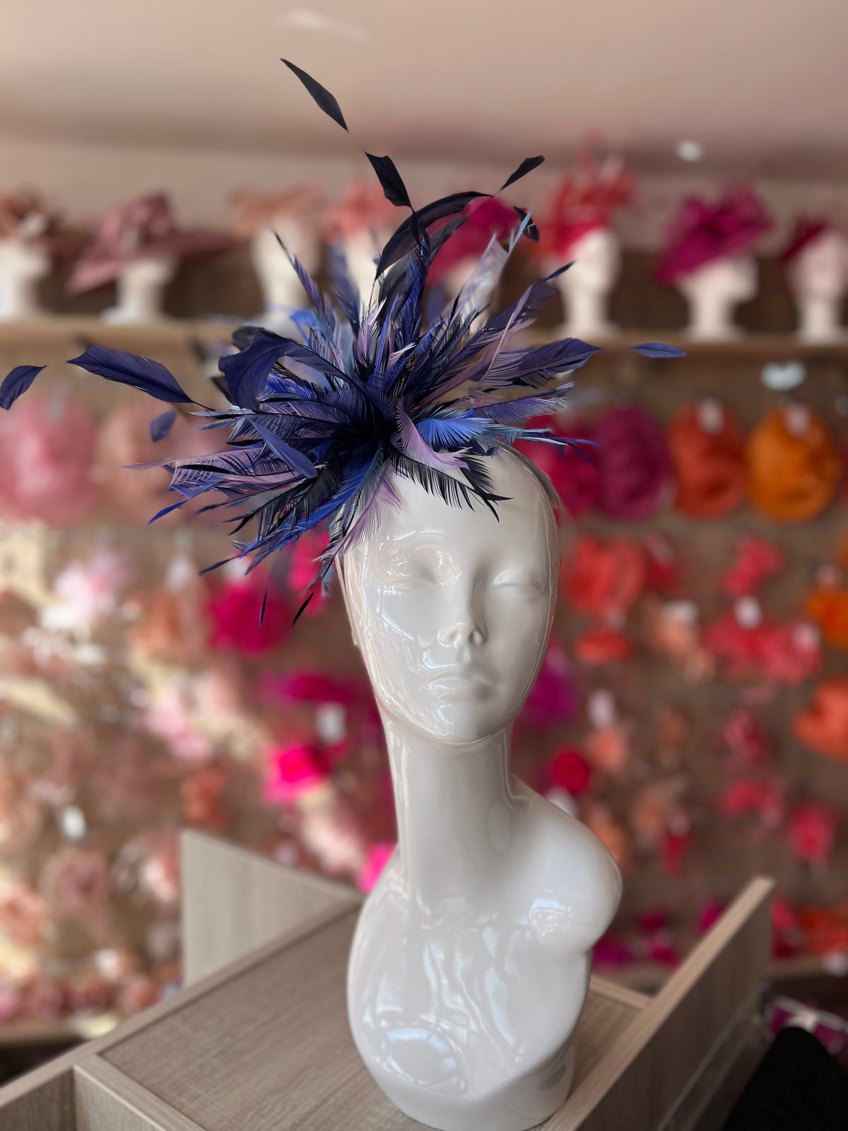 Large All Feather Fascinator - Navy/Indigo/Mix-Fascinators Direct
