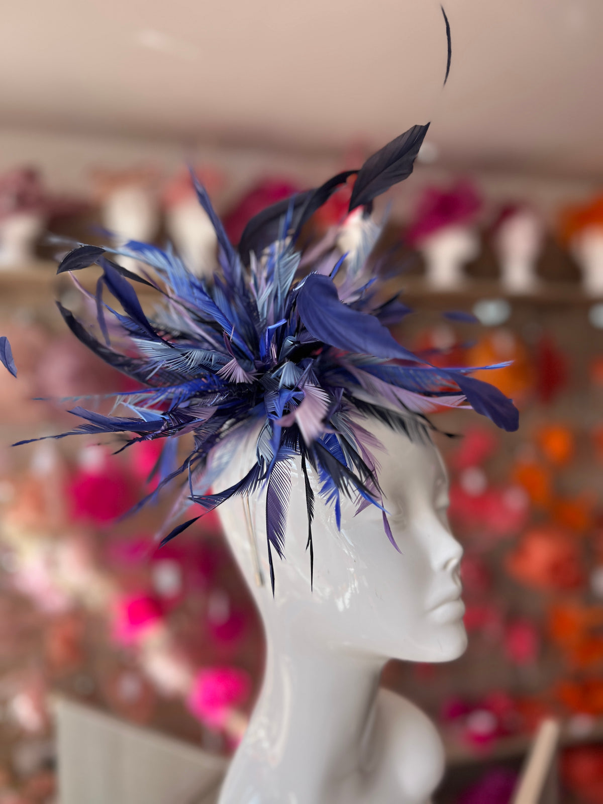 Large All Feather Fascinator - Navy/Indigo/Mix-Fascinators Direct