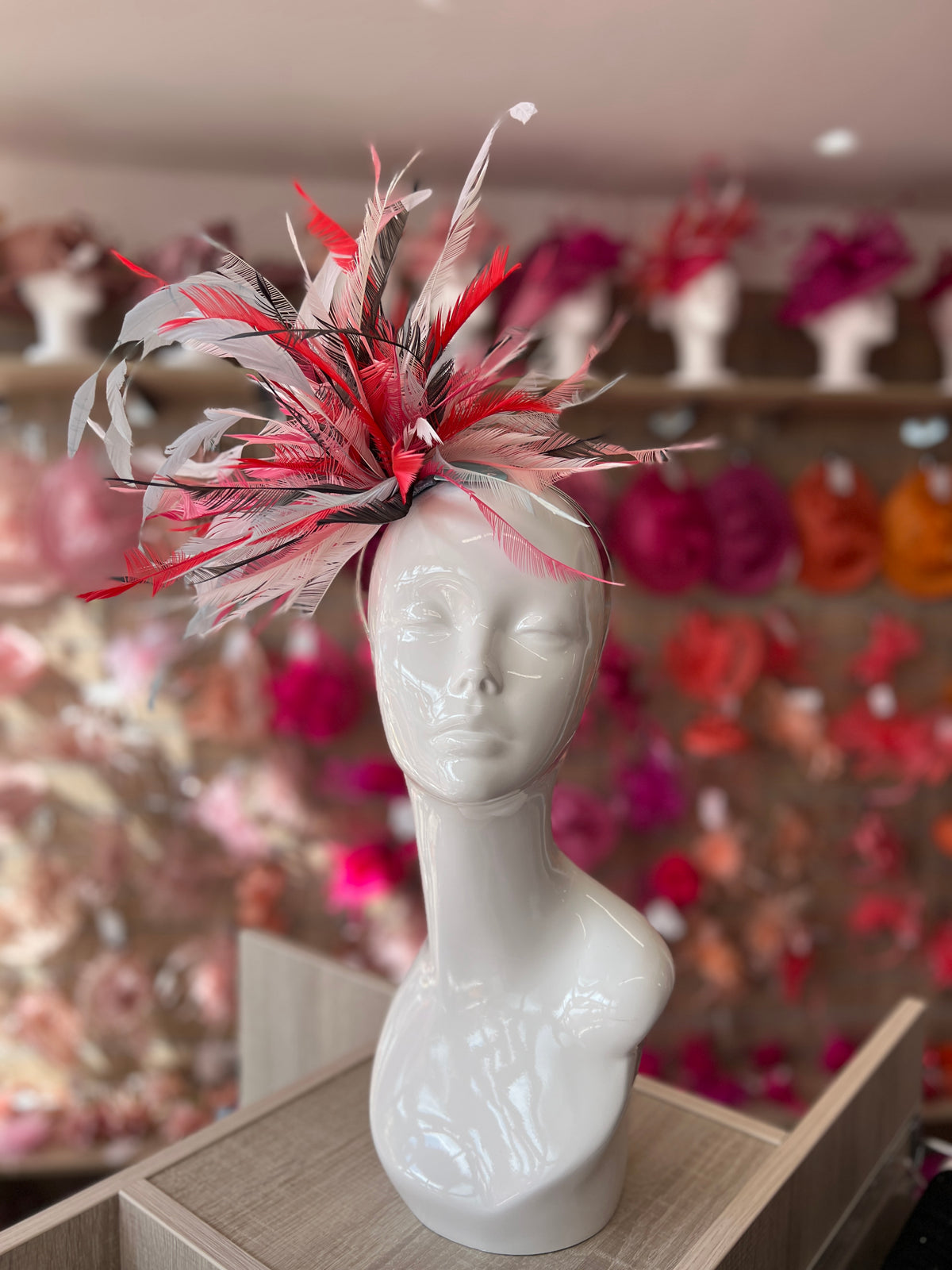 Large All Feather Fascinator - Powder Blue /White/Cerise-Fascinators Direct