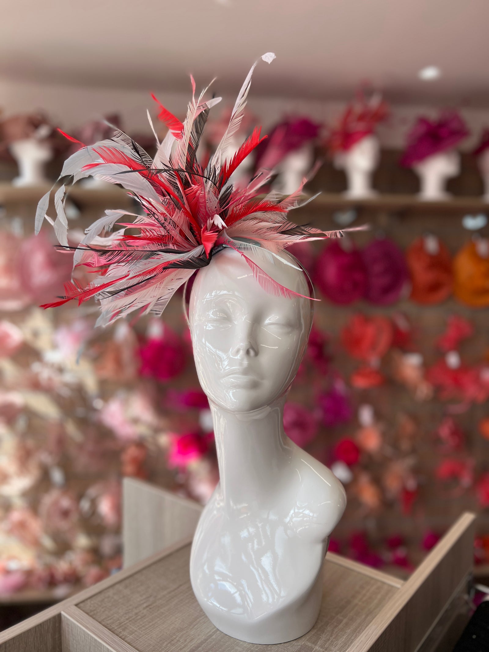 Large All Feather Fascinator - Powder Blue /White/Cerise-Fascinators Direct
