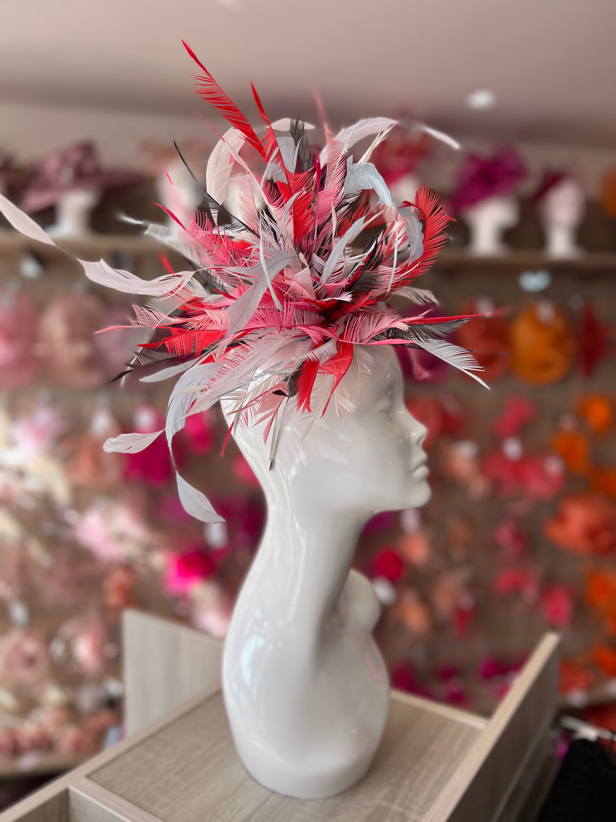 Large All Feather Fascinator - Powder Blue /White/Cerise-Fascinators Direct