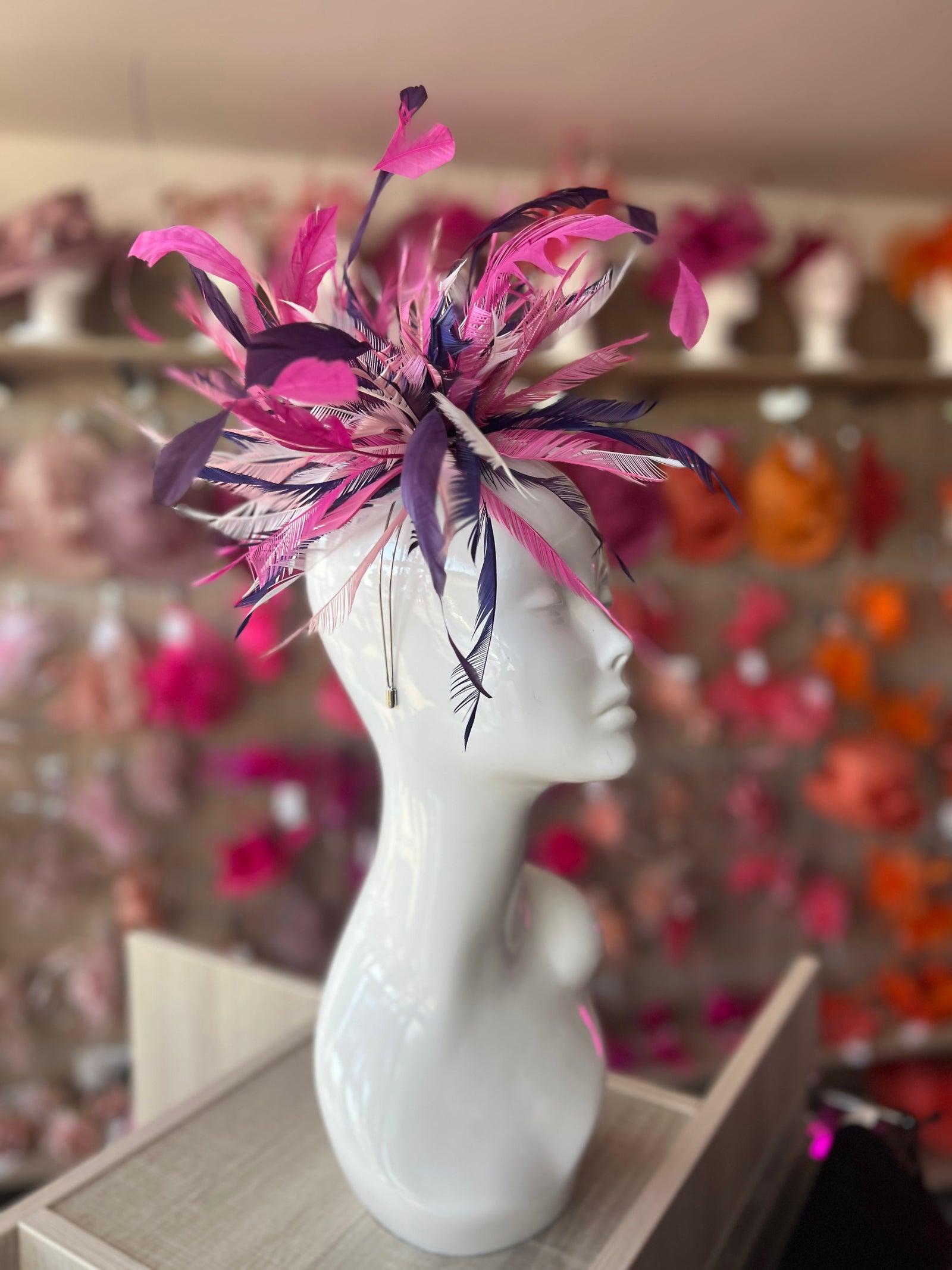 Large All Feather Fascinator - Violet/Fuchsia/Mix-Fascinators Direct