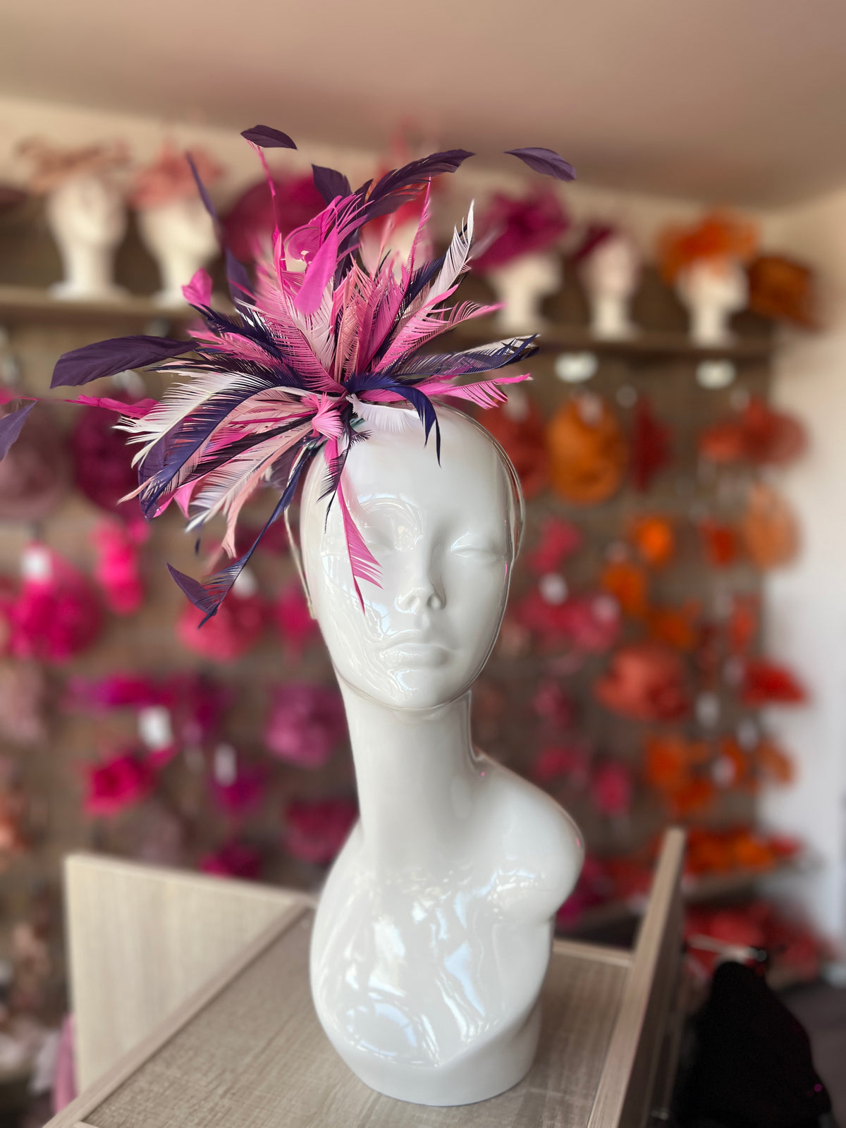 Large All Feather Fascinator - Violet/Fuchsia/Mix-Fascinators Direct