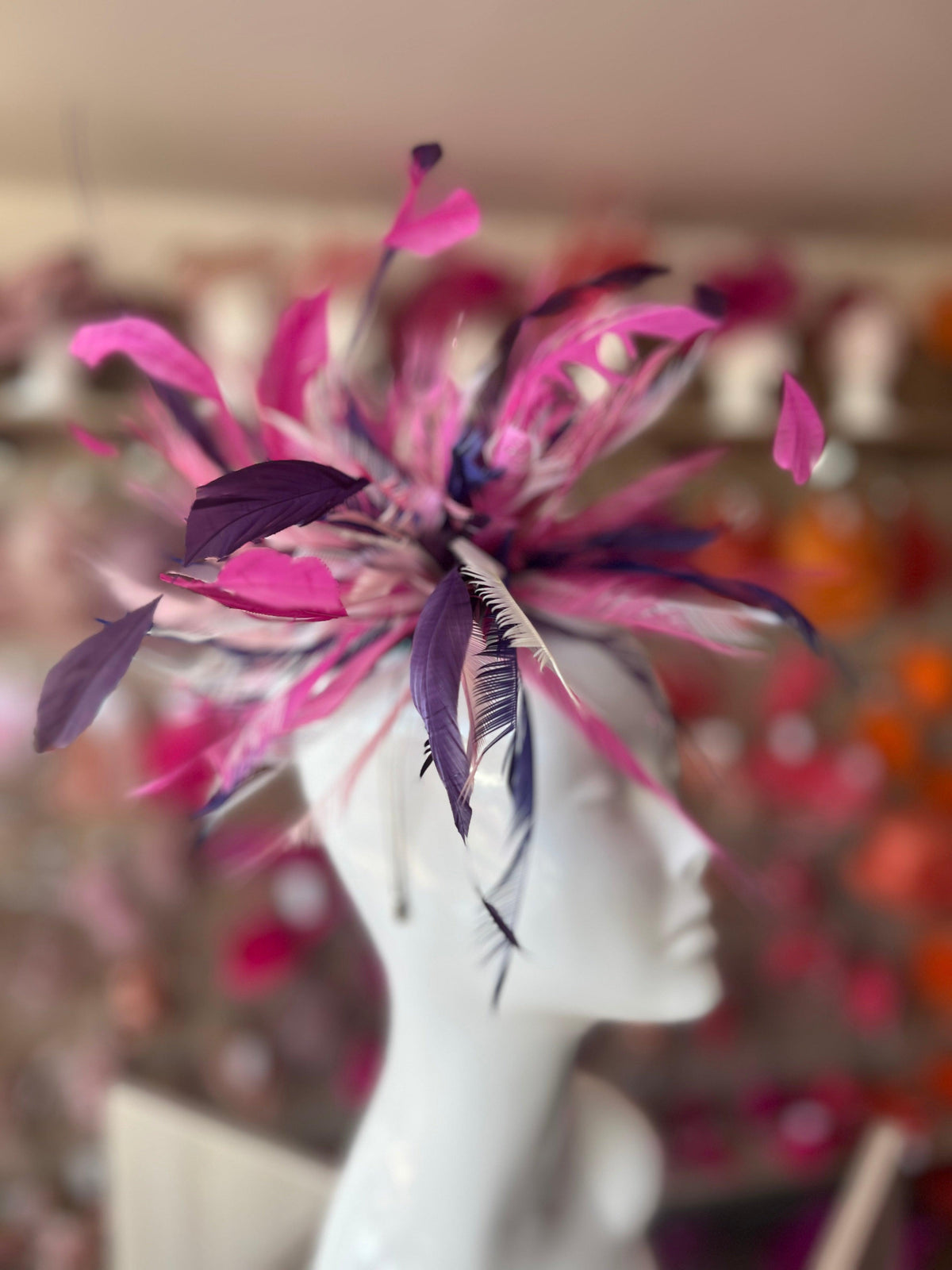 Large All Feather Fascinator - Violet/Fuchsia/Mix-Fascinators Direct