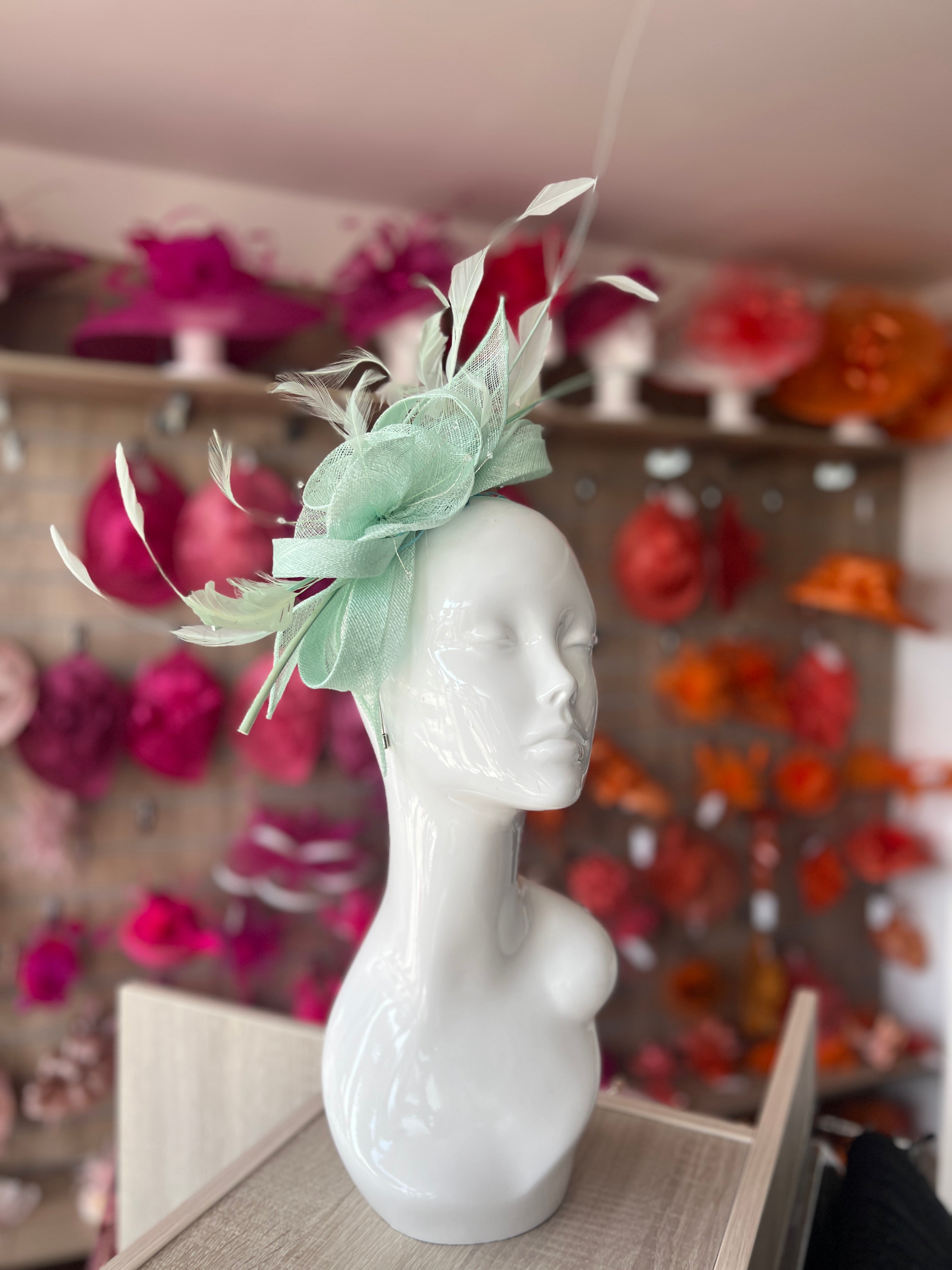 Large Aqua Fascinator with Quills Crystal Stamens