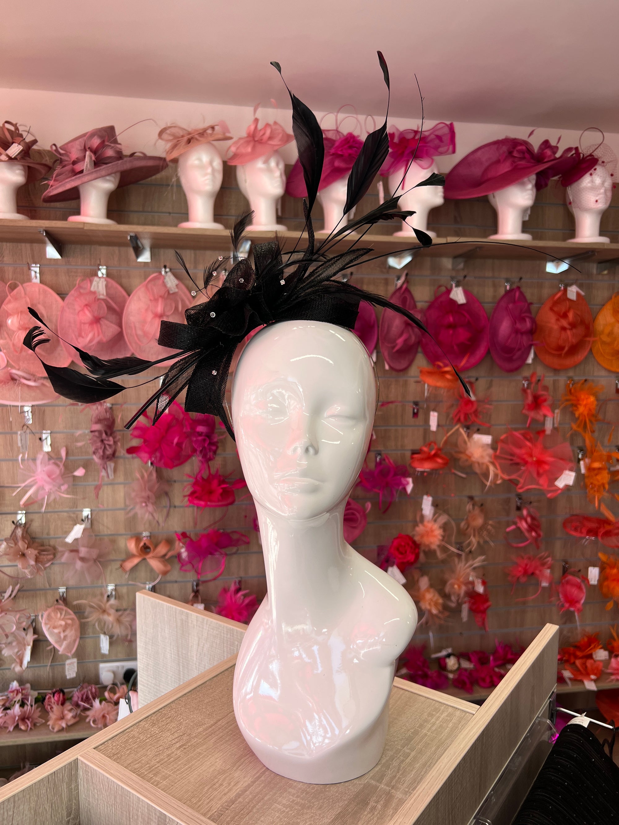 Large Black Fascinator with Quills & Crystal Stamens-Fascinators Direct