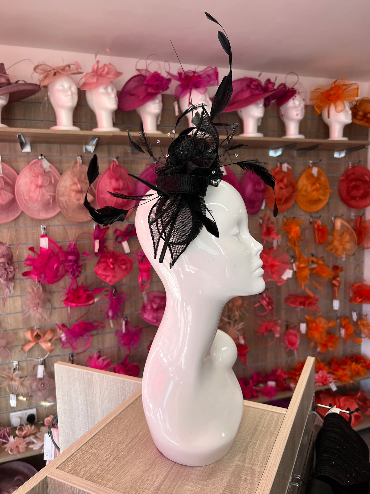 Large Black Fascinator with Quills &amp; Crystal Stamens-Fascinators Direct