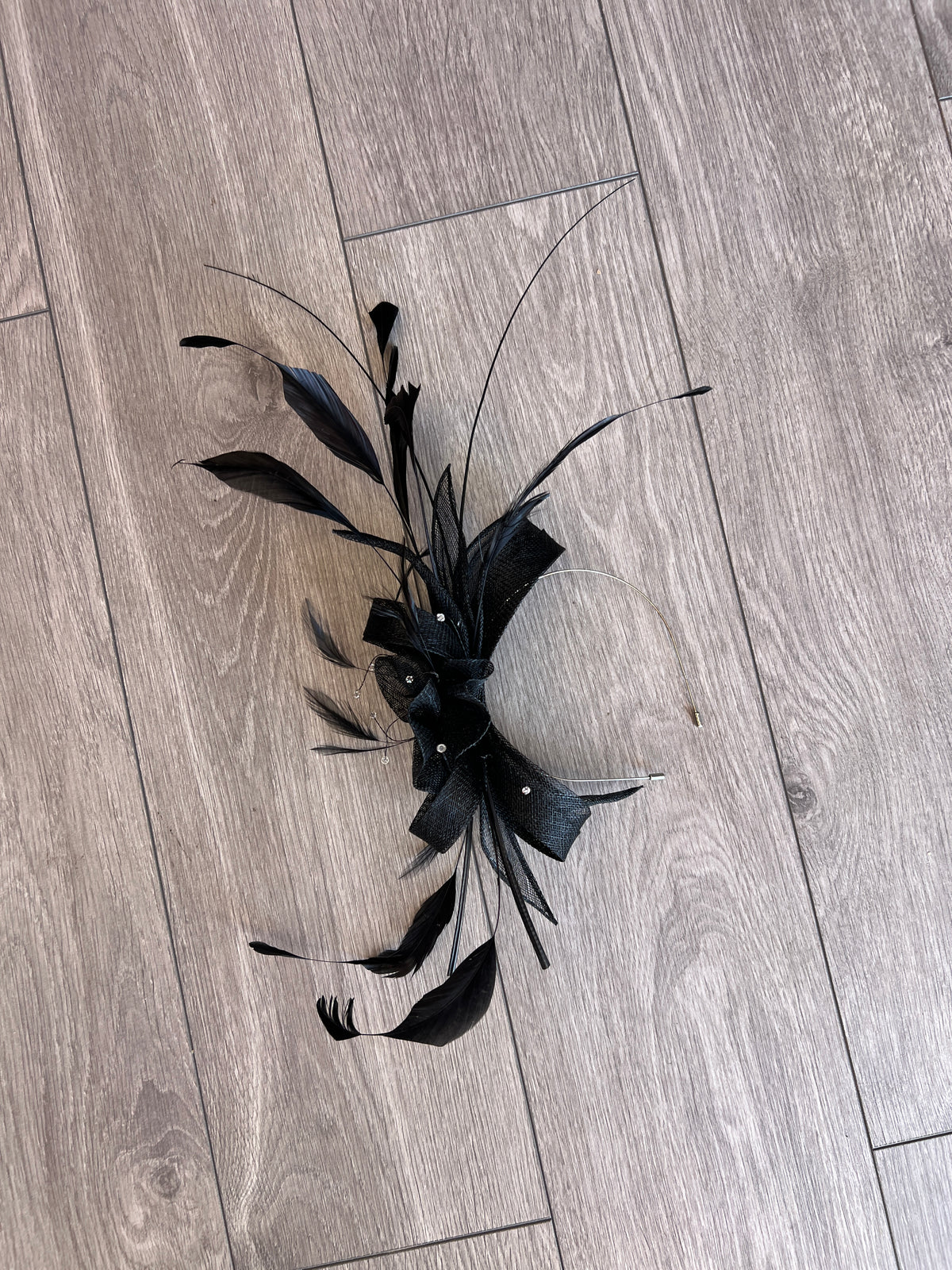 Large Black Fascinator with Quills &amp; Crystal Stamens-Fascinators Direct