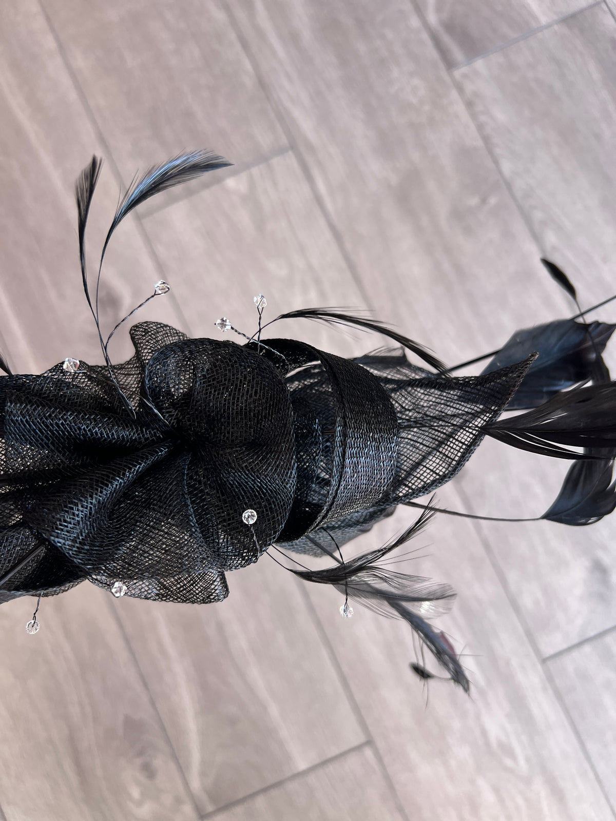 Large Black Fascinator with Quills &amp; Crystal Stamens-Fascinators Direct