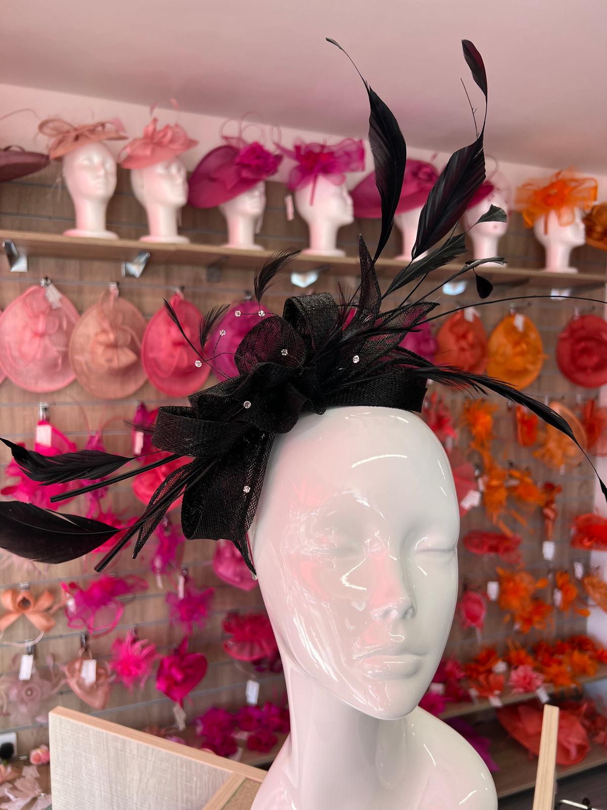 Large Black Fascinator with Quills &amp; Crystal Stamens-Fascinators Direct