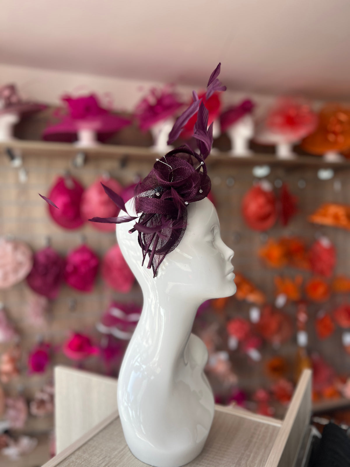 Large Blackcurrant Fascinator with Quills &amp; Crystal Stamens-Fascinators Direct