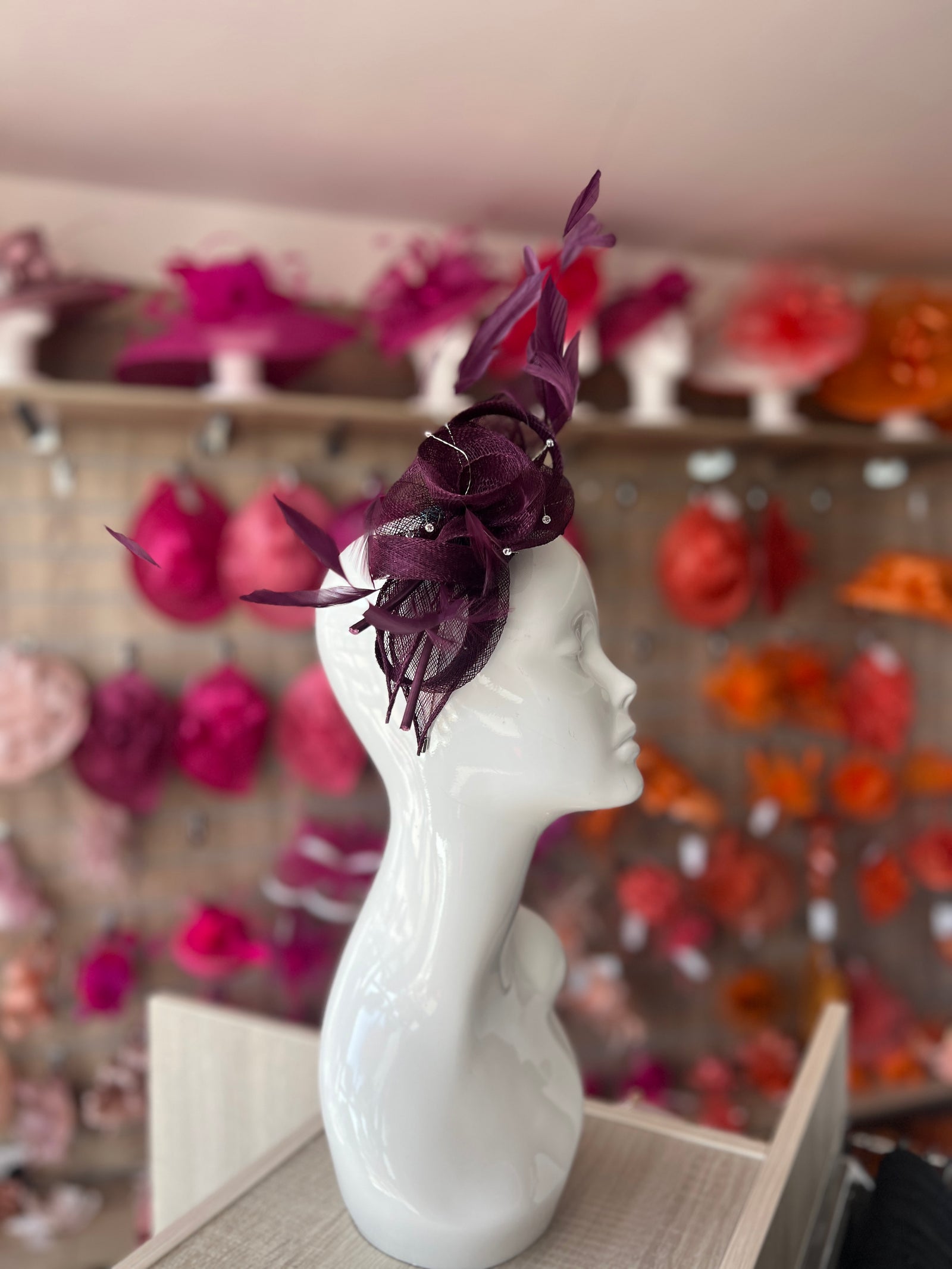 Large Blackcurrant Fascinator with Quills & Crystal Stamens-Fascinators Direct