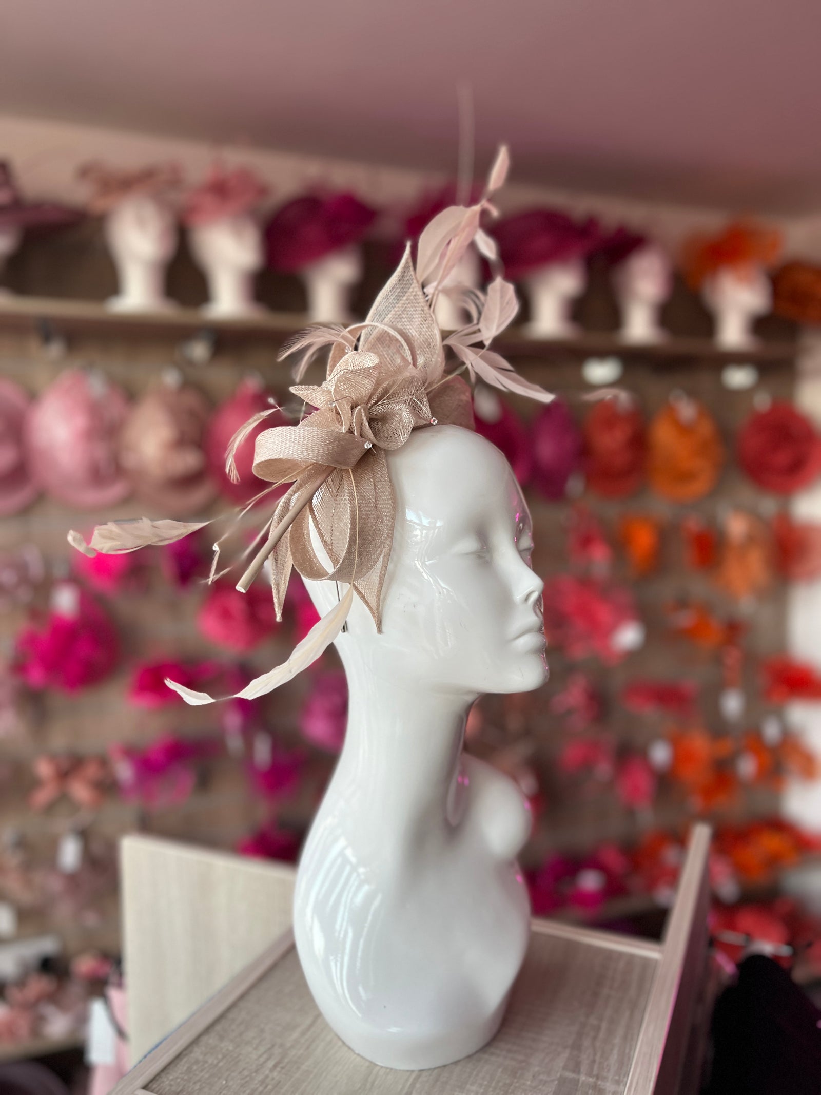 Large Champagne Fascinator with Quills & Crystal Stamens-Fascinators Direct