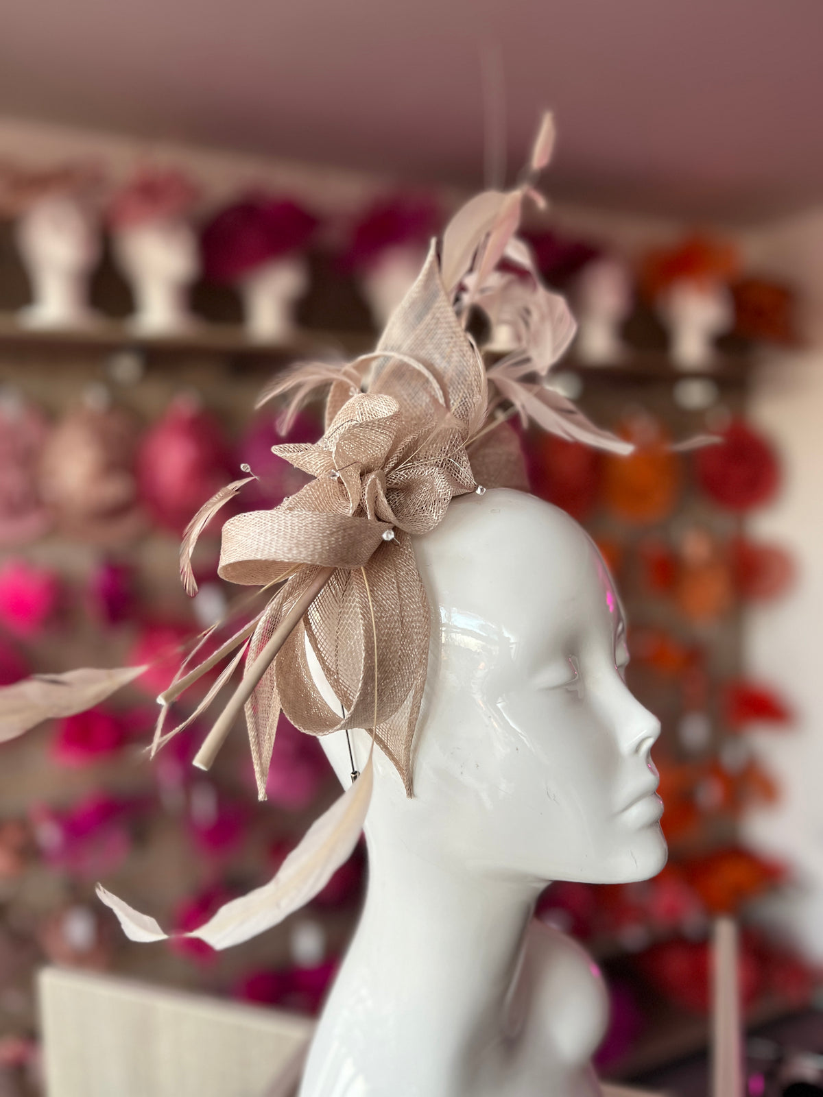 Large Champagne Fascinator with Quills &amp; Crystal Stamens-Fascinators Direct