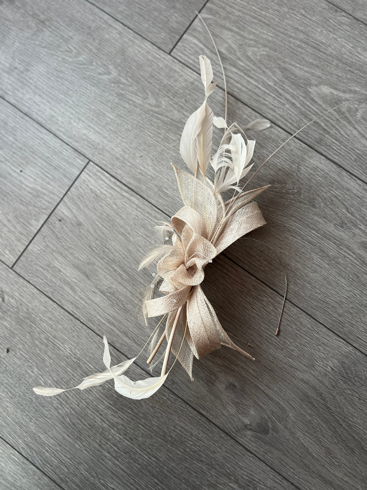 Large Champagne Fascinator with Quills &amp; Crystal Stamens-Fascinators Direct