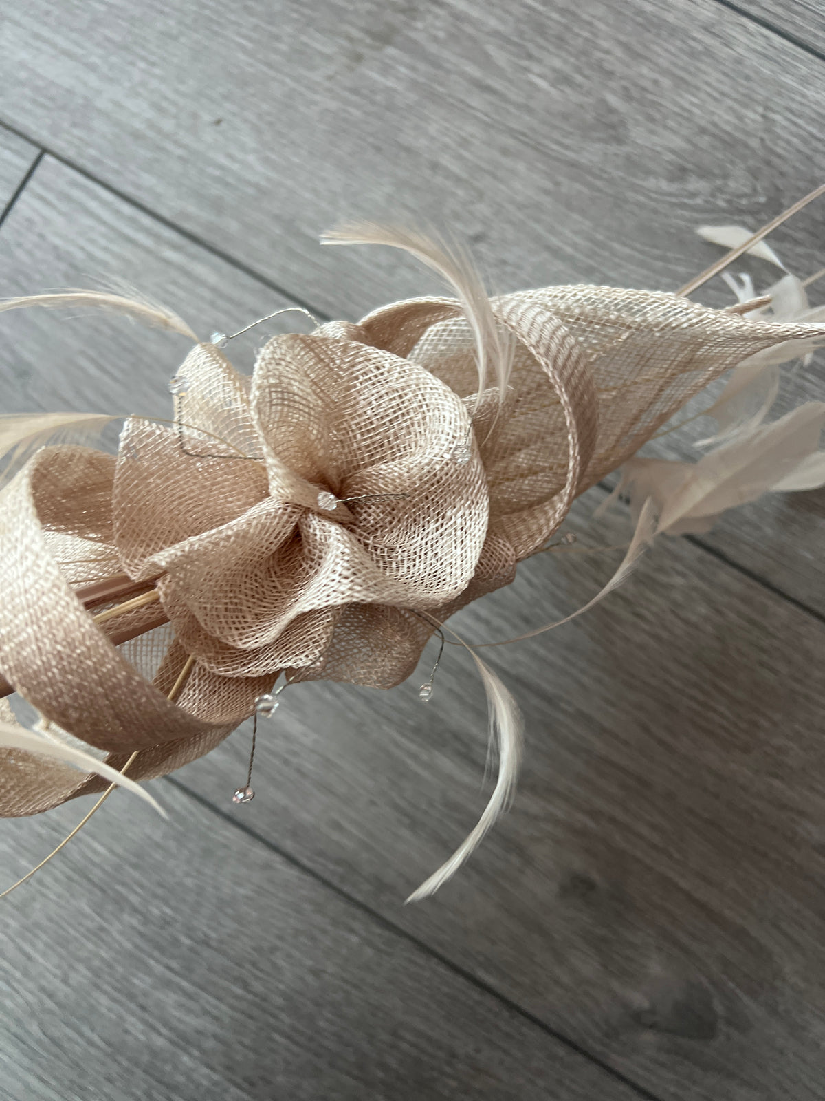 Large Champagne Fascinator with Quills &amp; Crystal Stamens-Fascinators Direct