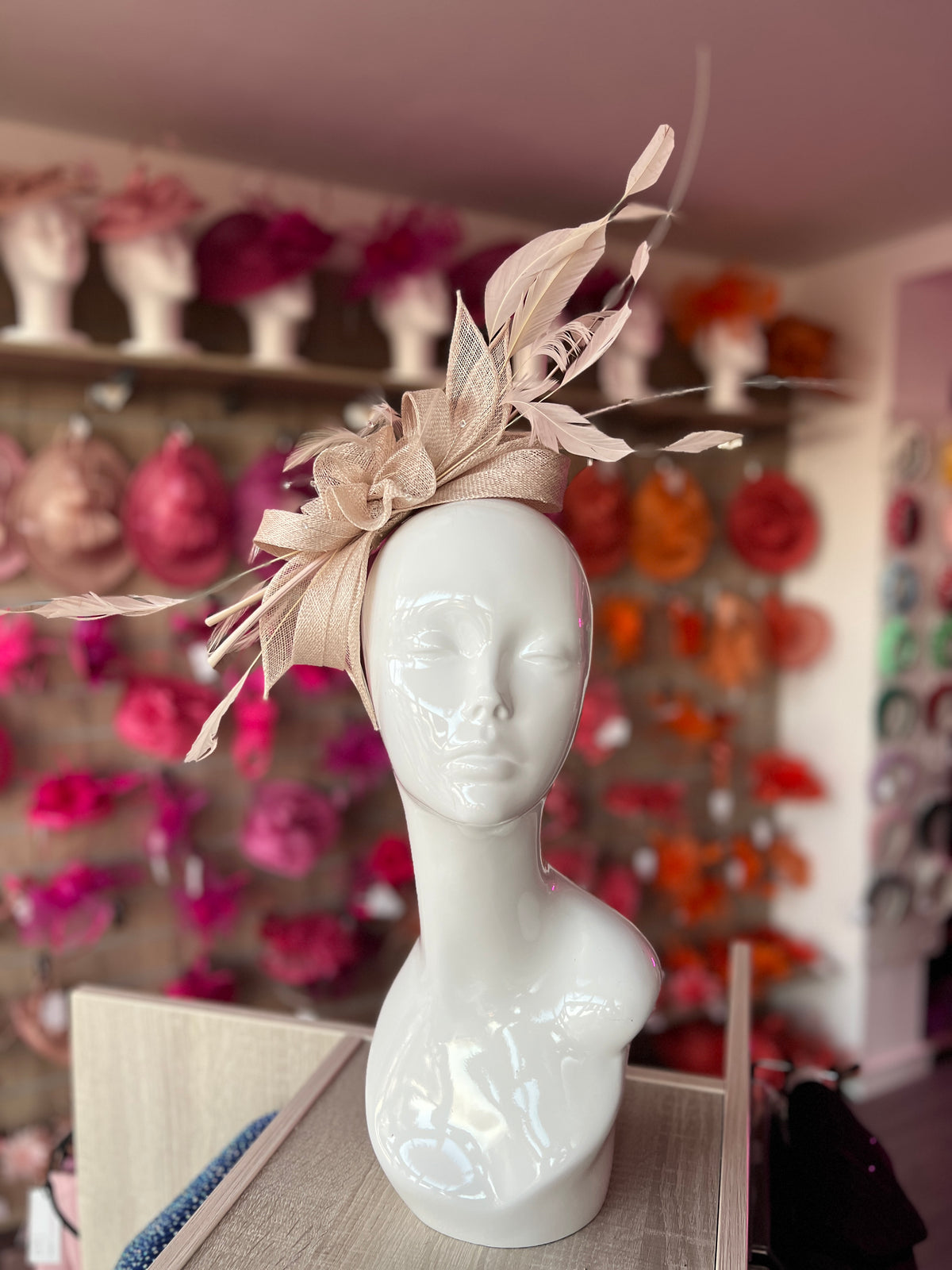 Large Champagne Fascinator with Quills &amp; Crystal Stamens-Fascinators Direct