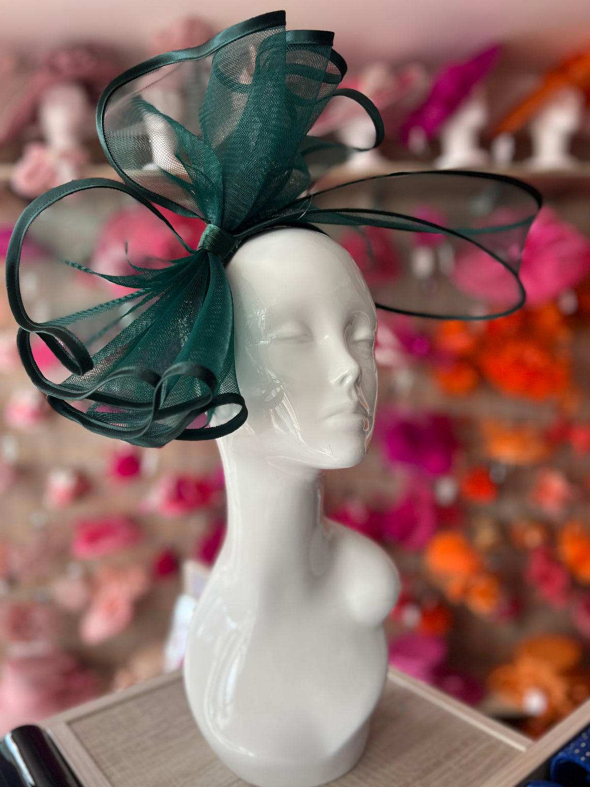 Large Crinoline Bottle Green Bow Fascinator-Fascinators Direct