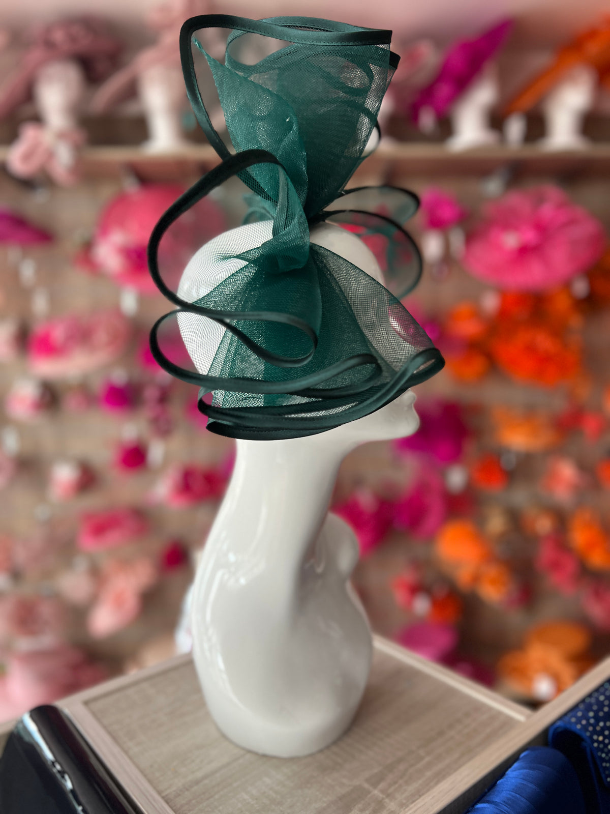 Large Crinoline Bottle Green Bow Fascinator-Fascinators Direct