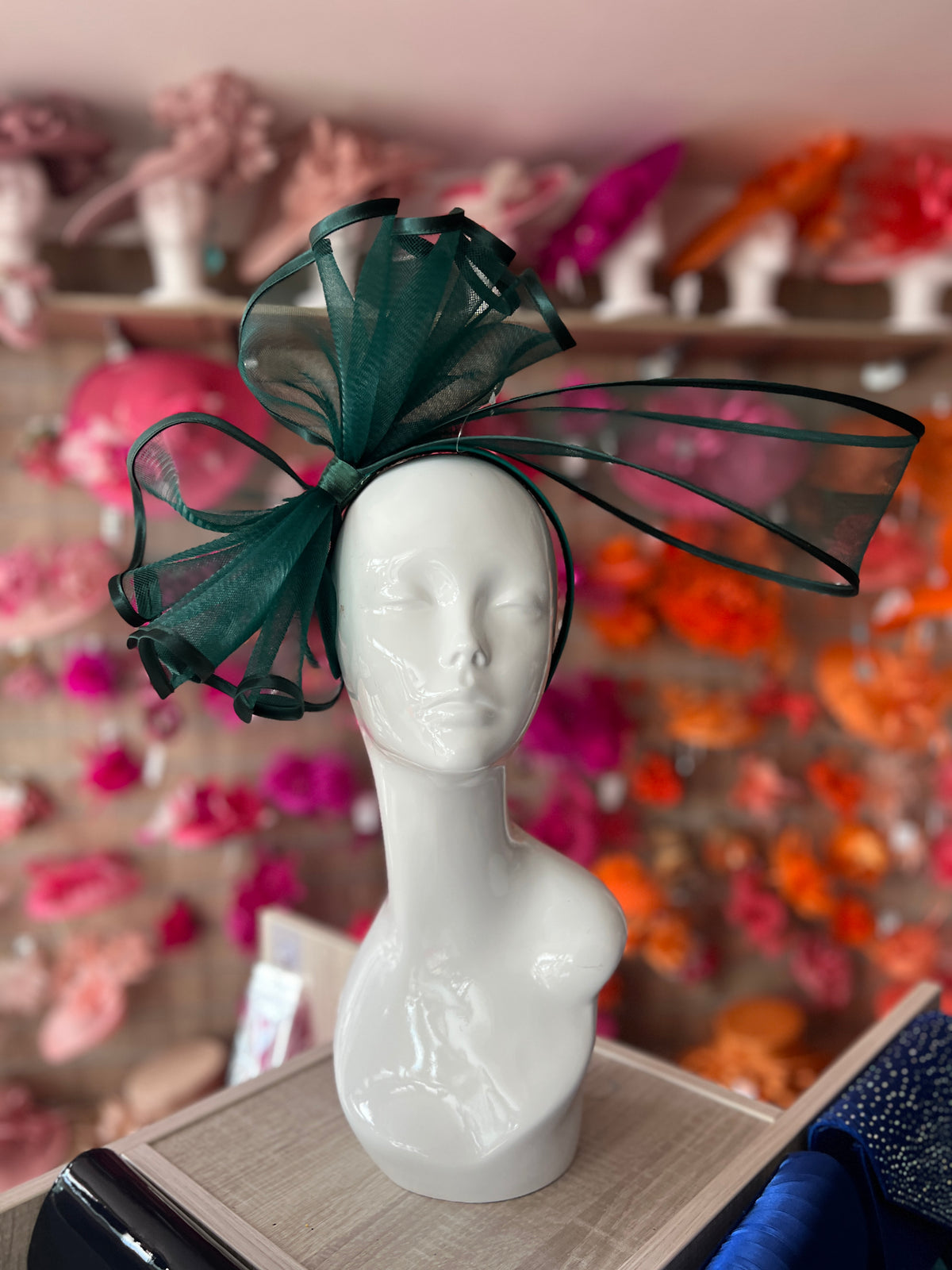 Large Crinoline Bottle Green Bow Fascinator-Fascinators Direct