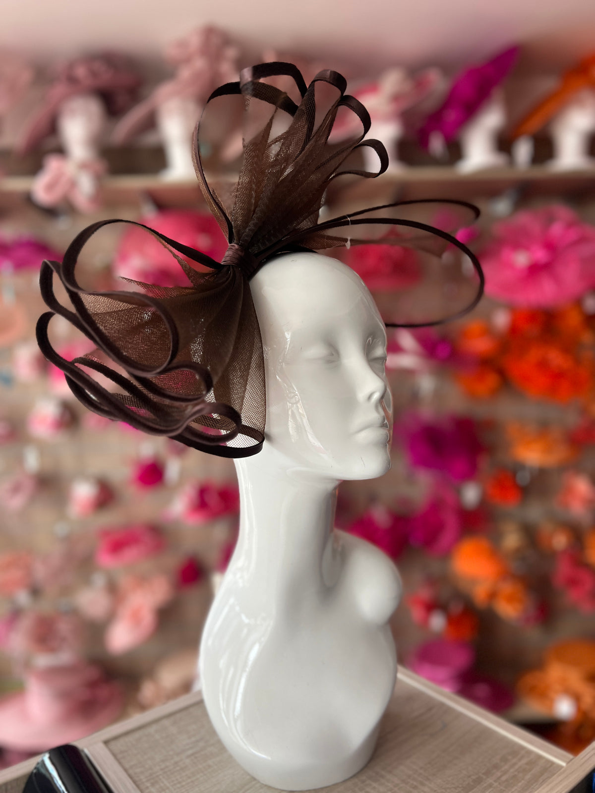 Large Crinoline Brown Bow Fascinator-Fascinators Direct